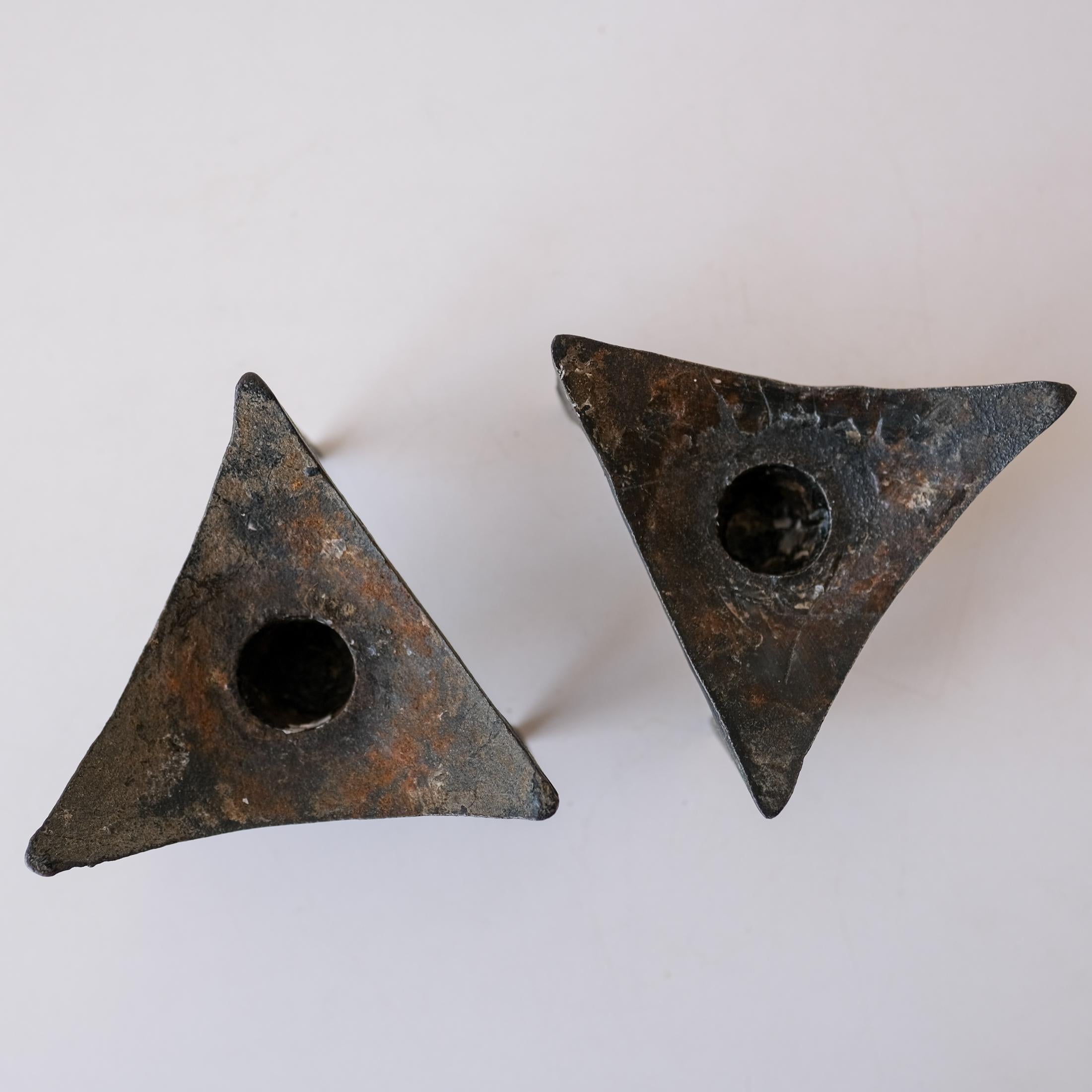 Mid-Century Modernist Japanese Iron Candle Holders For Sale 1