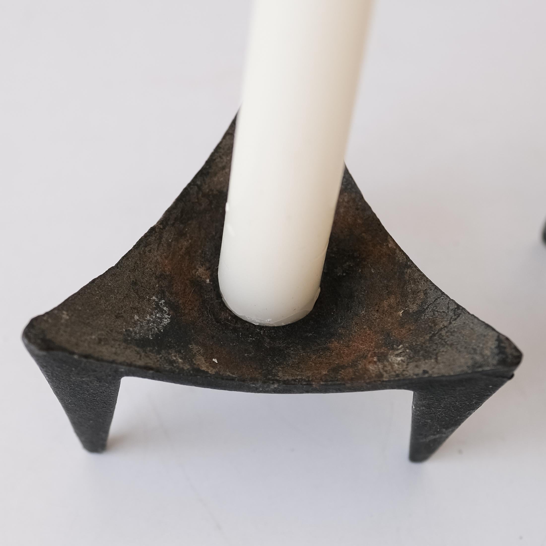 Mid-Century Modernist Japanese Iron Candle Holders For Sale 2