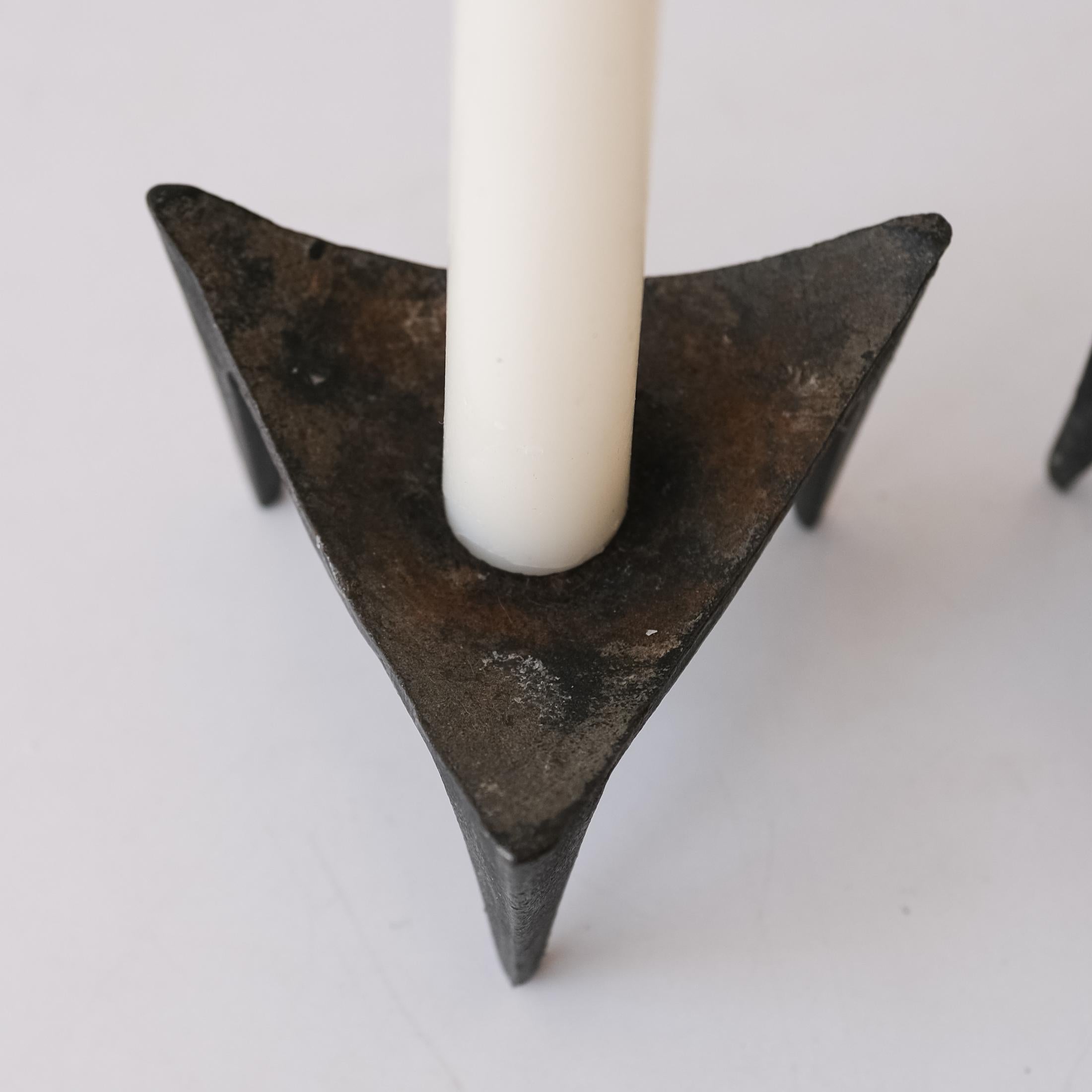 Mid-Century Modernist Japanese Iron Candle Holders For Sale 3