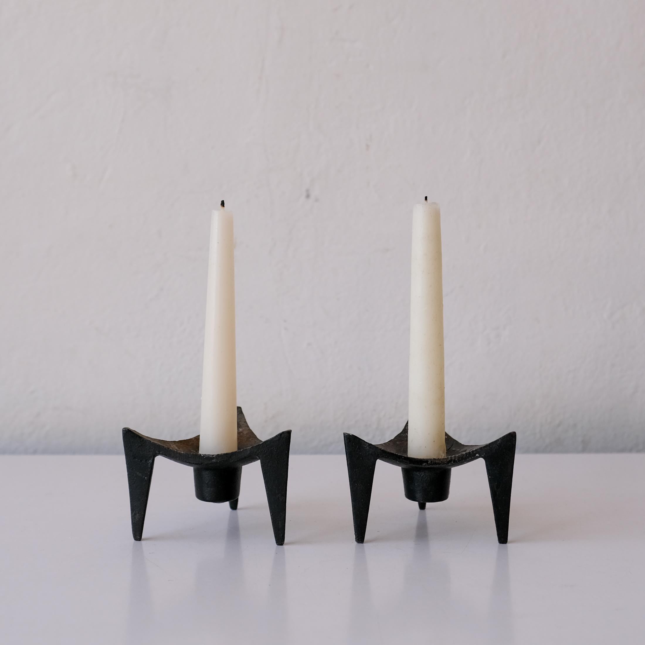 Mid-Century Modernist Japanese Iron Candle Holders For Sale 4