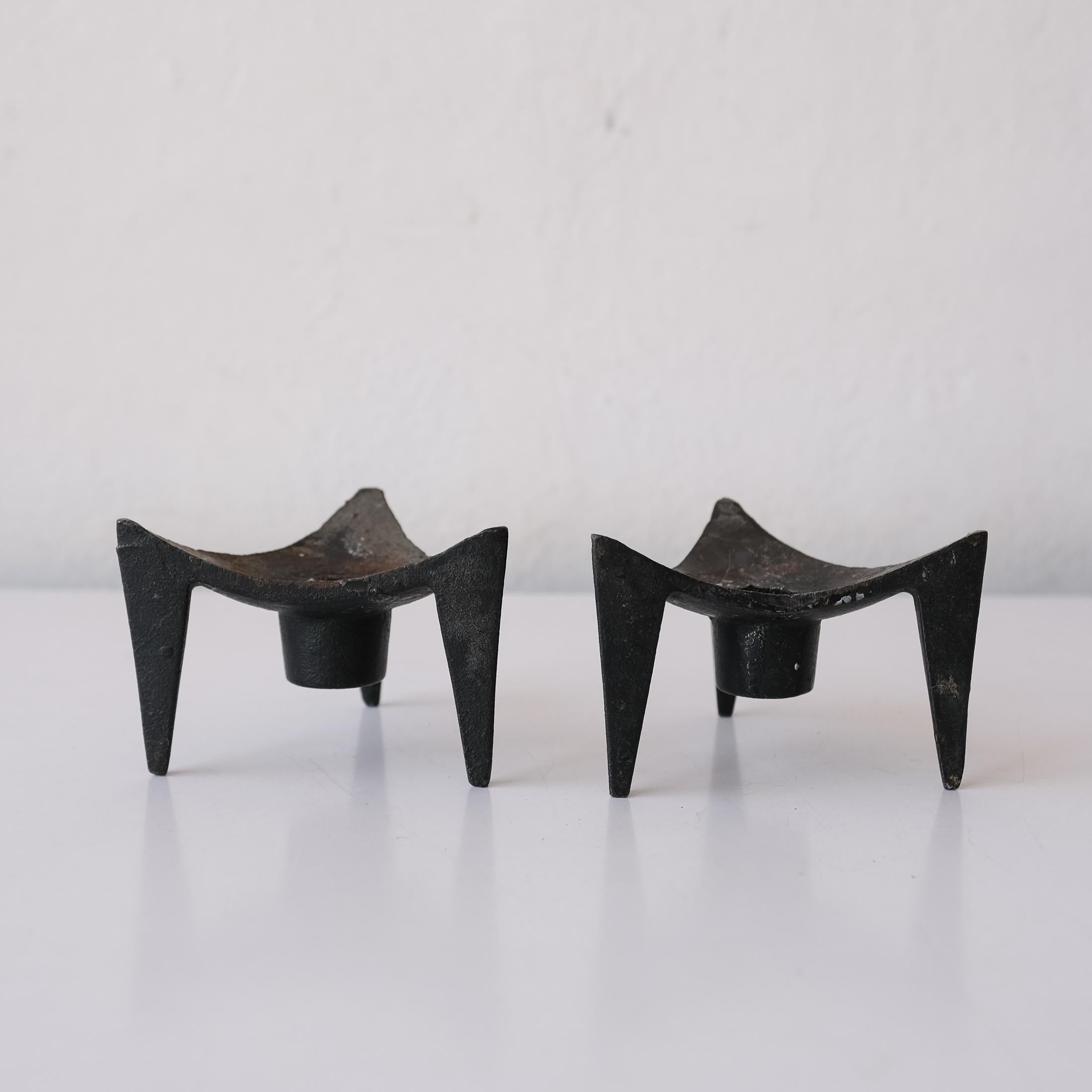 Mid-Century Modernist Japanese Iron Candle Holders For Sale 5
