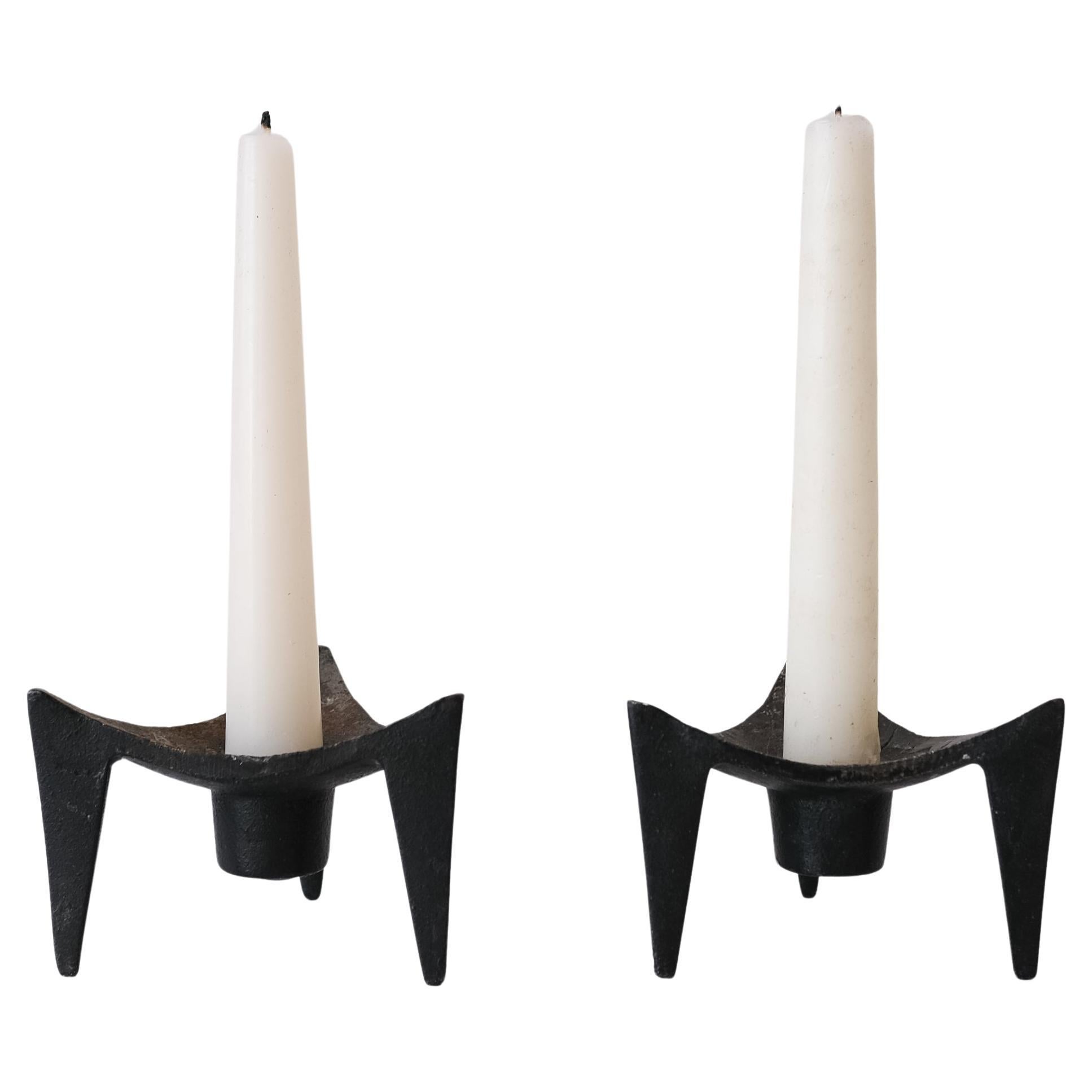 Mid-Century Modernist Japanese Iron Candle Holders For Sale