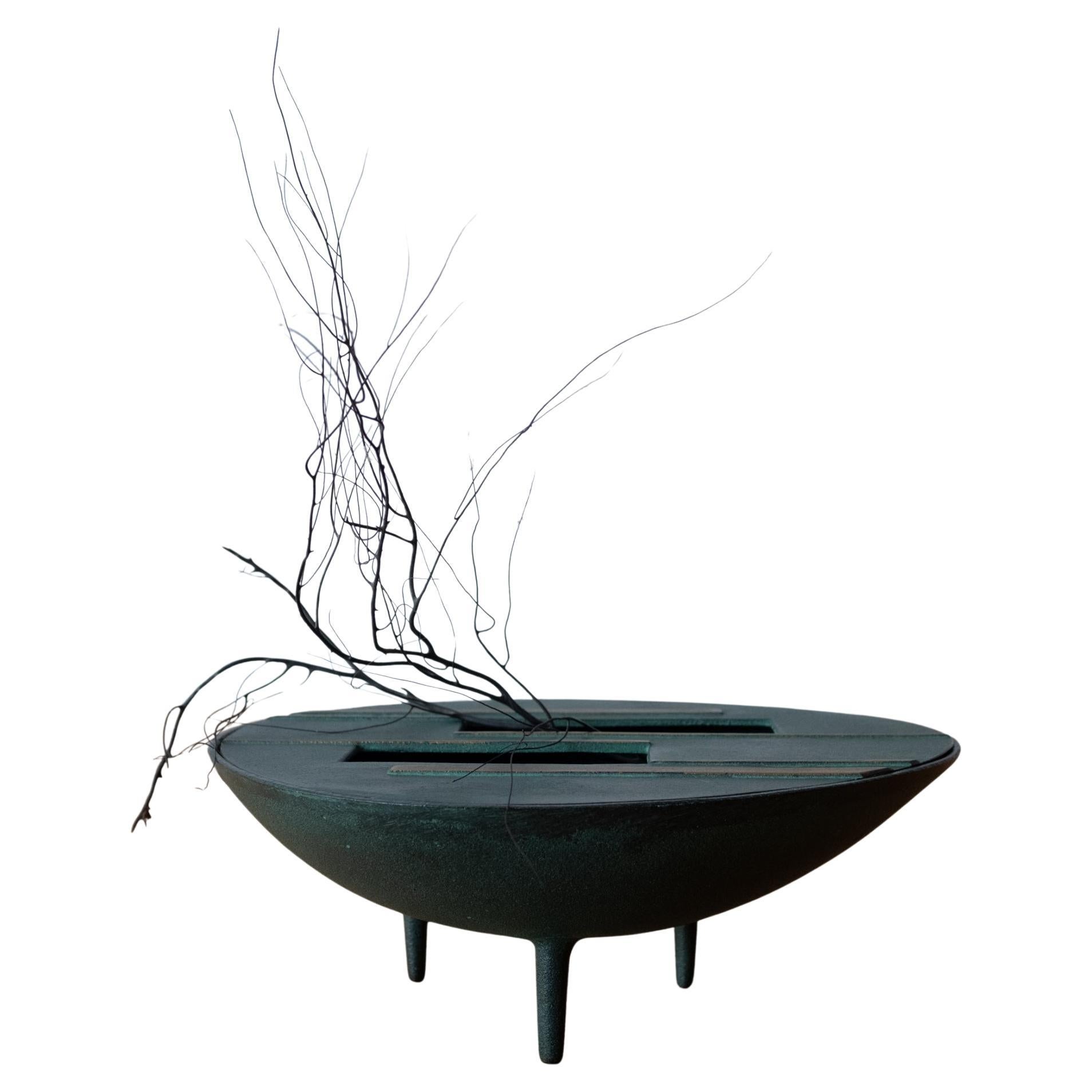 Mid Century Modernist Japanese Iron Tripod Ikebana Vase Planter