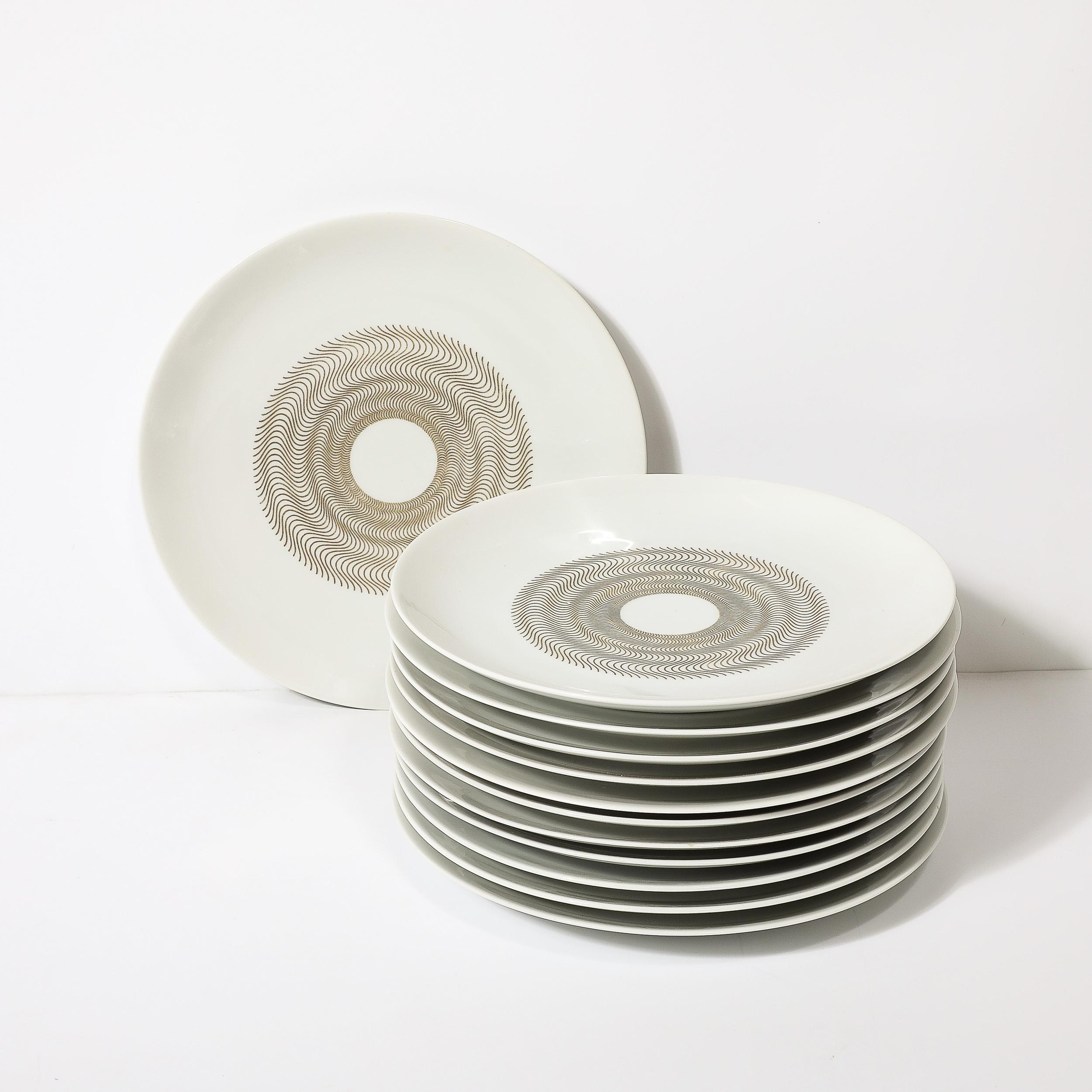 Gilt Mid-Century Modernist Jean Luce Jlu1 Pattern Porcelain Service for 12