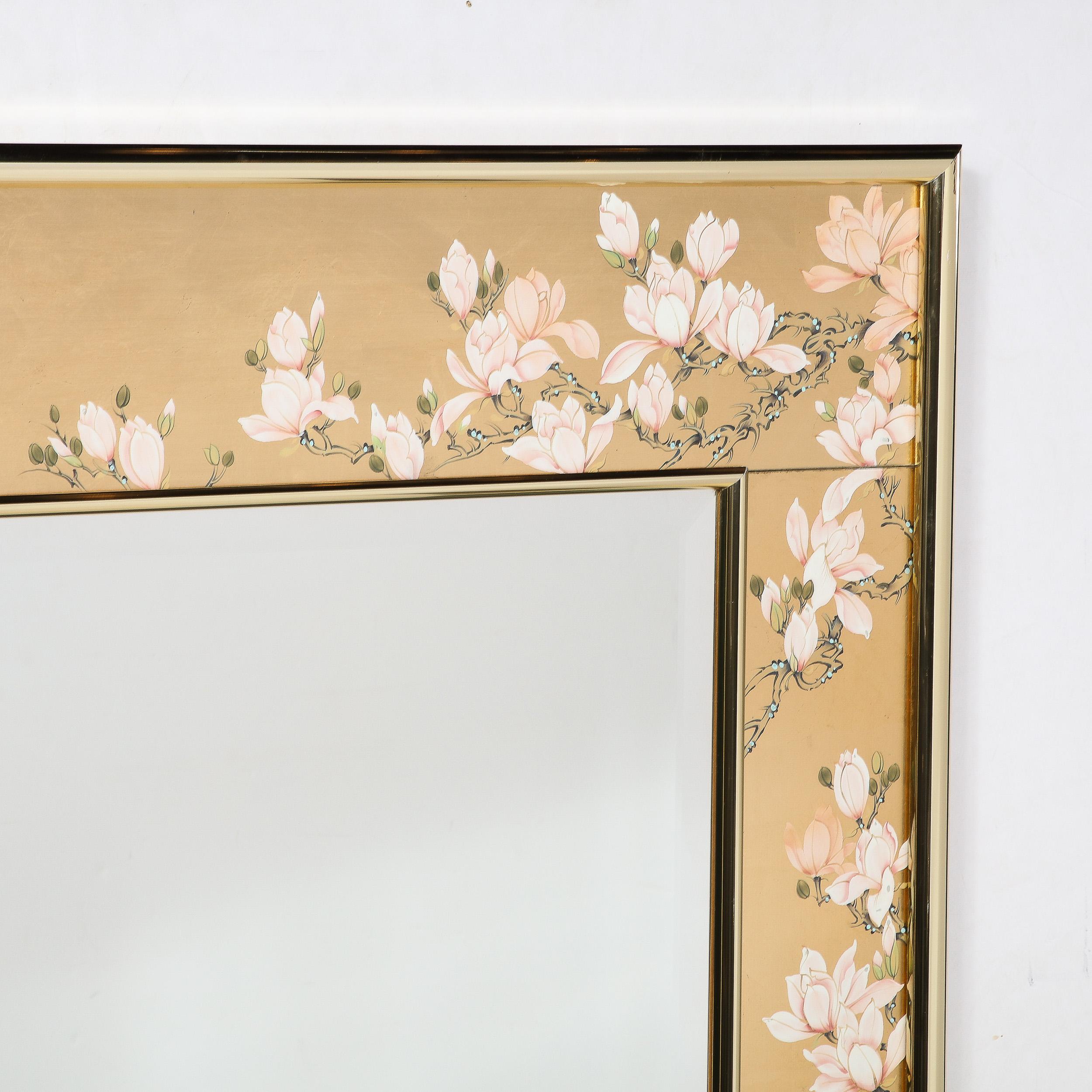American Mid-Century Modernist Labarge Gilt Eglomise & Brass Mirror signed J. Jacobusse For Sale