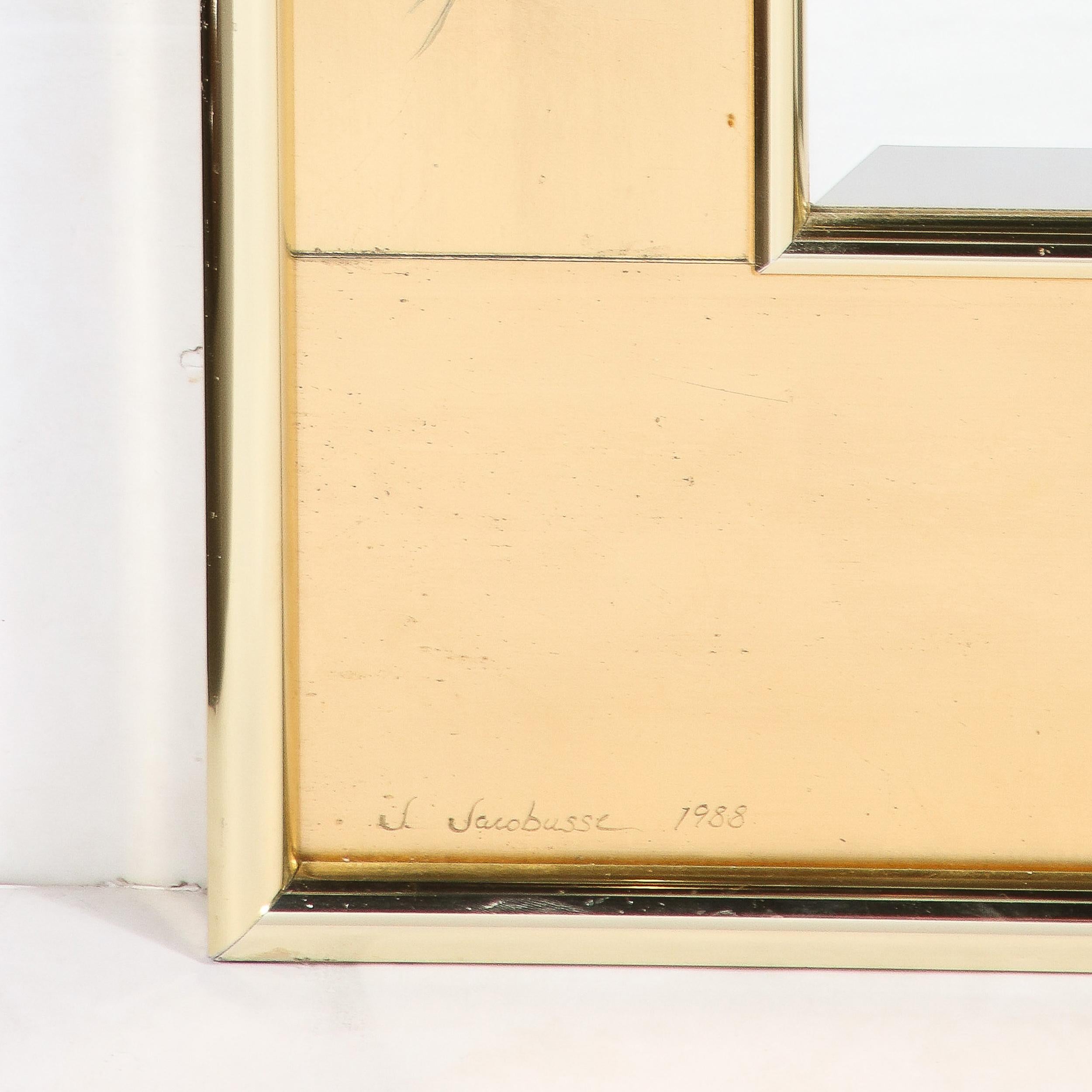Mid-Century Modernist Labarge Gilt Eglomise & Brass Mirror signed J. Jacobusse In Excellent Condition For Sale In New York, NY