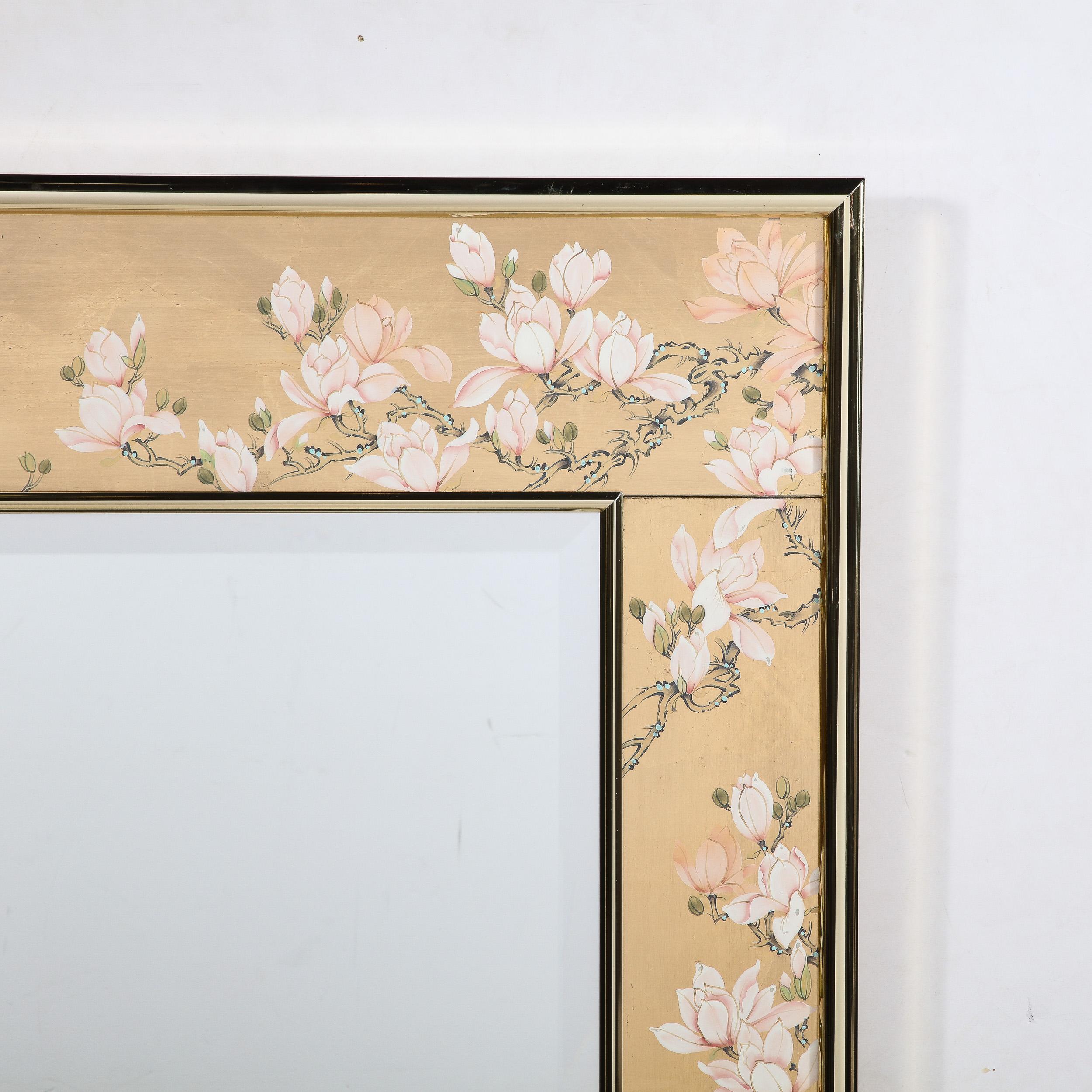 Late 20th Century Mid-Century Modernist Labarge Gilt Eglomise & Brass Mirror signed J. Jacobusse For Sale