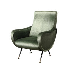 Mid-Century Modernist Lady Arm Chairs in Eucalyptus Velvet by Marco Zanuso