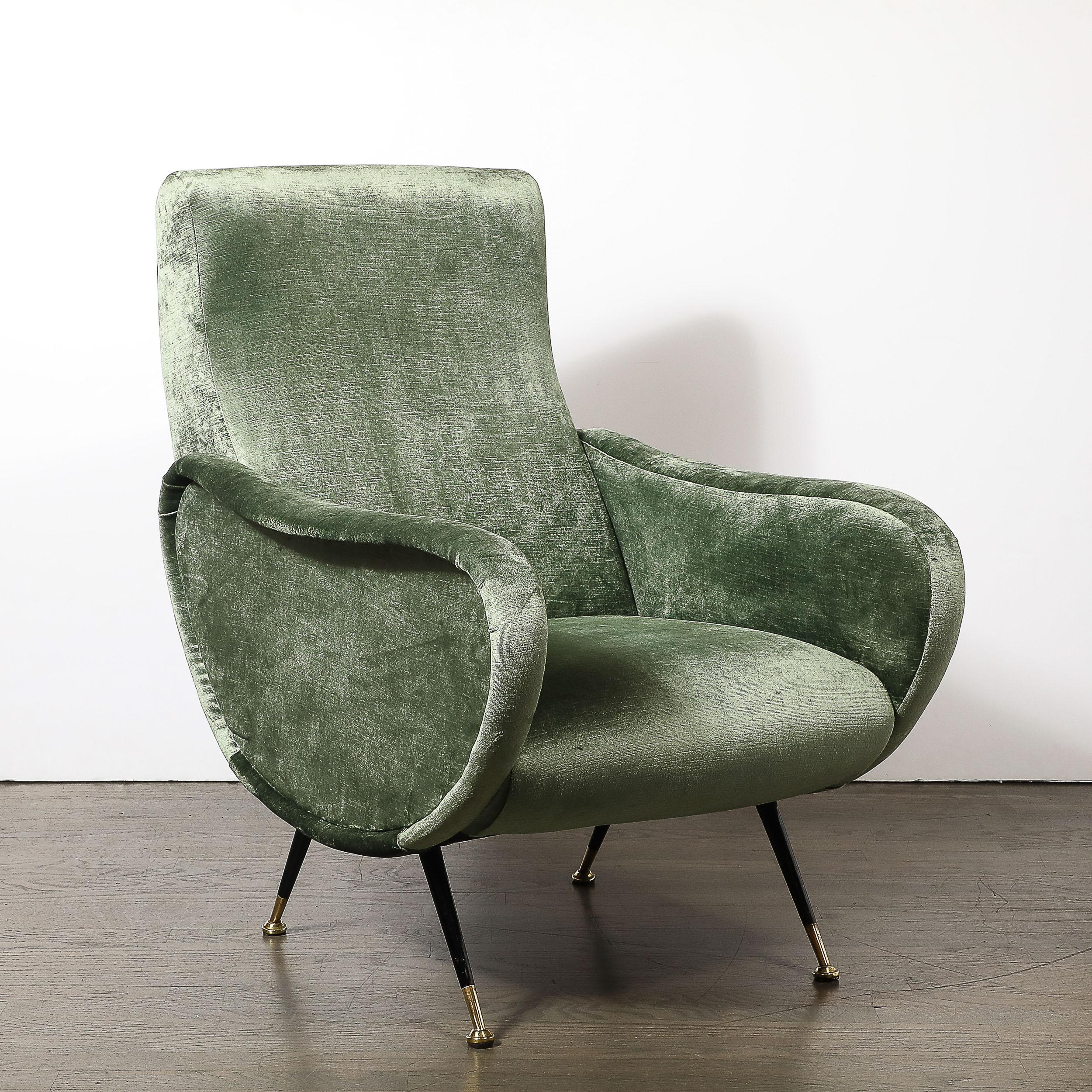 Sillones modernistas de mediados de siglo en terciopelo de eucalipto de Marco Zanuso Moderno de mediados de siglo en venta