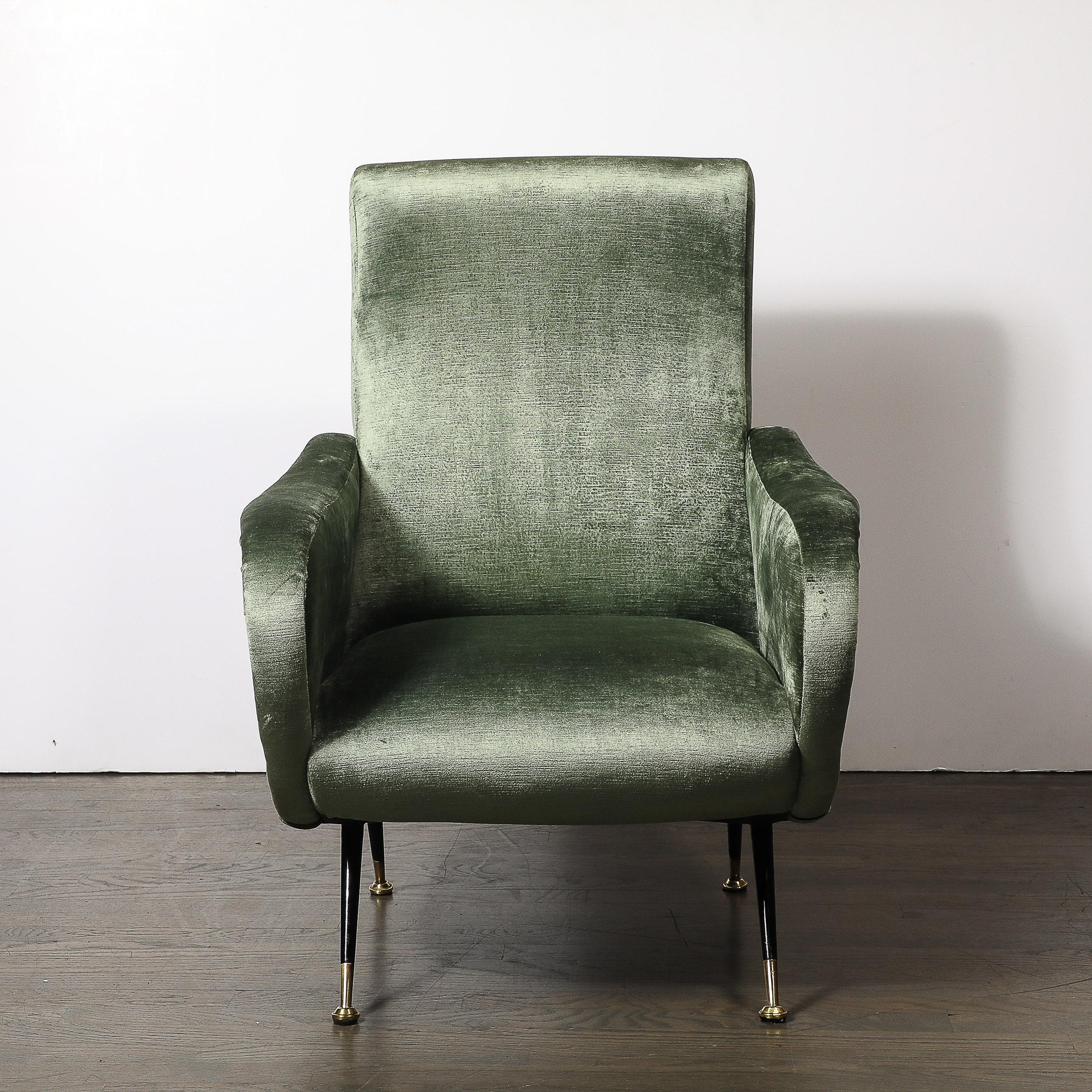 Sillones modernistas de mediados de siglo en terciopelo de eucalipto de Marco Zanuso Italiano en venta