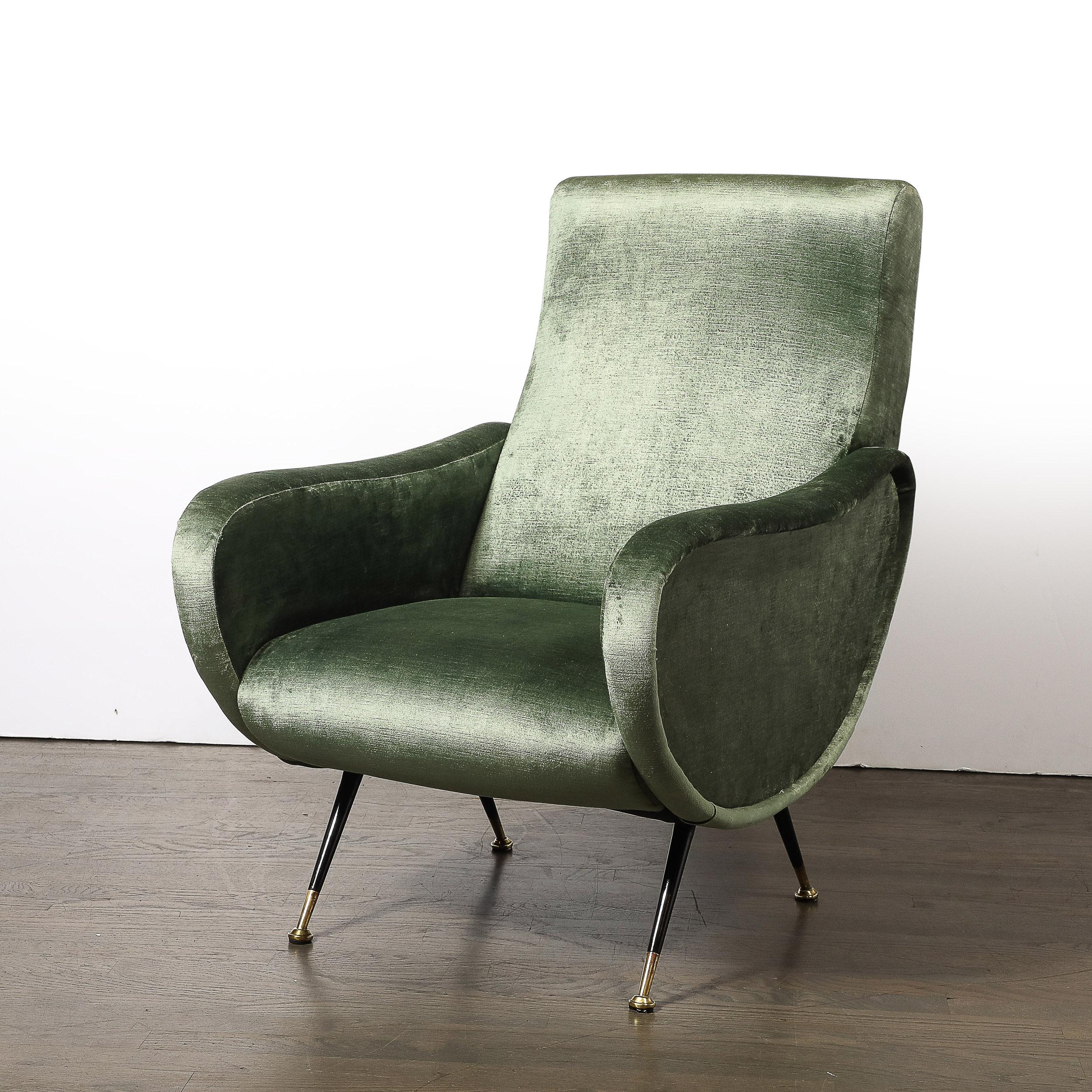 Sillones modernistas de mediados de siglo en terciopelo de eucalipto de Marco Zanuso mediados del siglo XX en venta