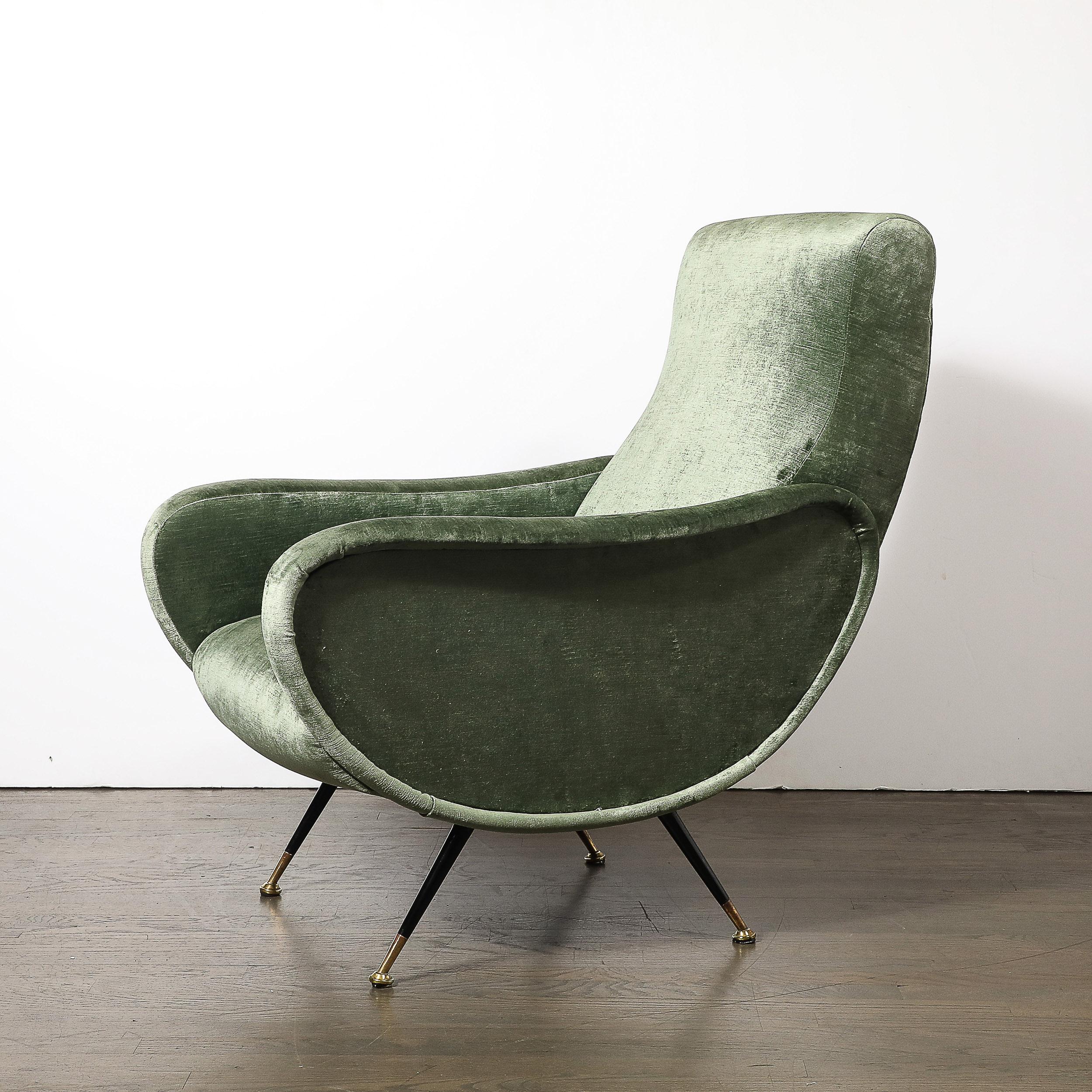 Sillones modernistas de mediados de siglo en terciopelo de eucalipto de Marco Zanuso Terciopelo en venta