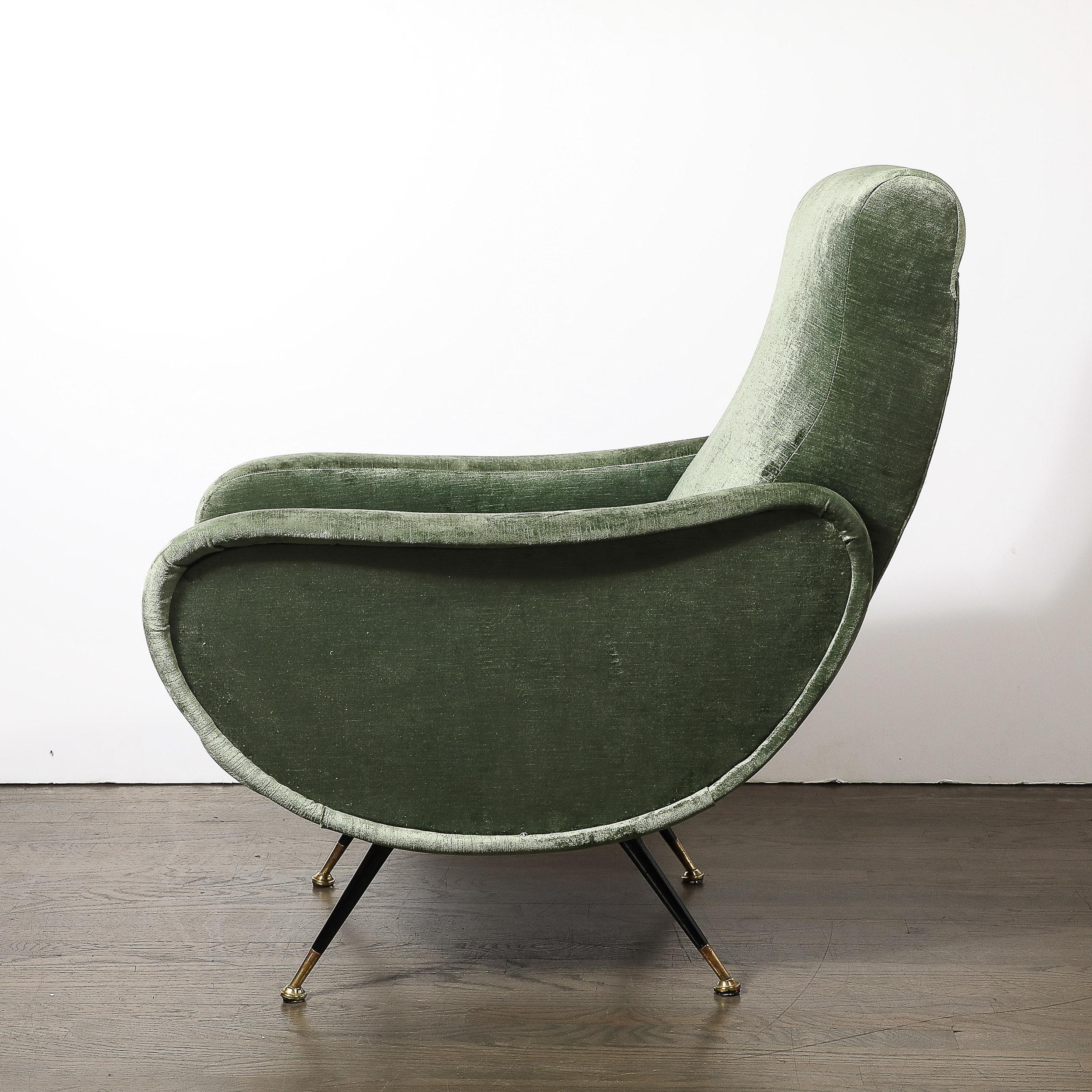 Sillones modernistas de mediados de siglo en terciopelo de eucalipto de Marco Zanuso en venta 2