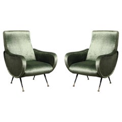 Mid-Century Modernist Lady Arm Chairs in Eucalyptus Velvet by Marco Zanuso