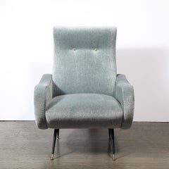 Mid-Century Modernist Lady Arm Chairs in Powder Blue Mohair by Marco Zanuso