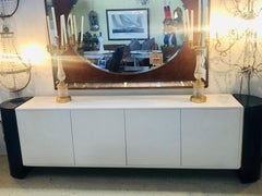 Milo Baughman Style, Modern, Sideboard, White, Black Lacquered Wood, 1970s