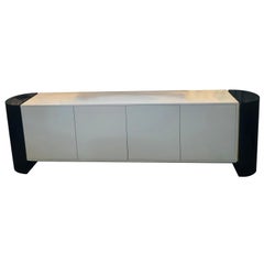 Mid-Century Modernist Long Black and White Lacquered Credenza Sideboard Cabinet
