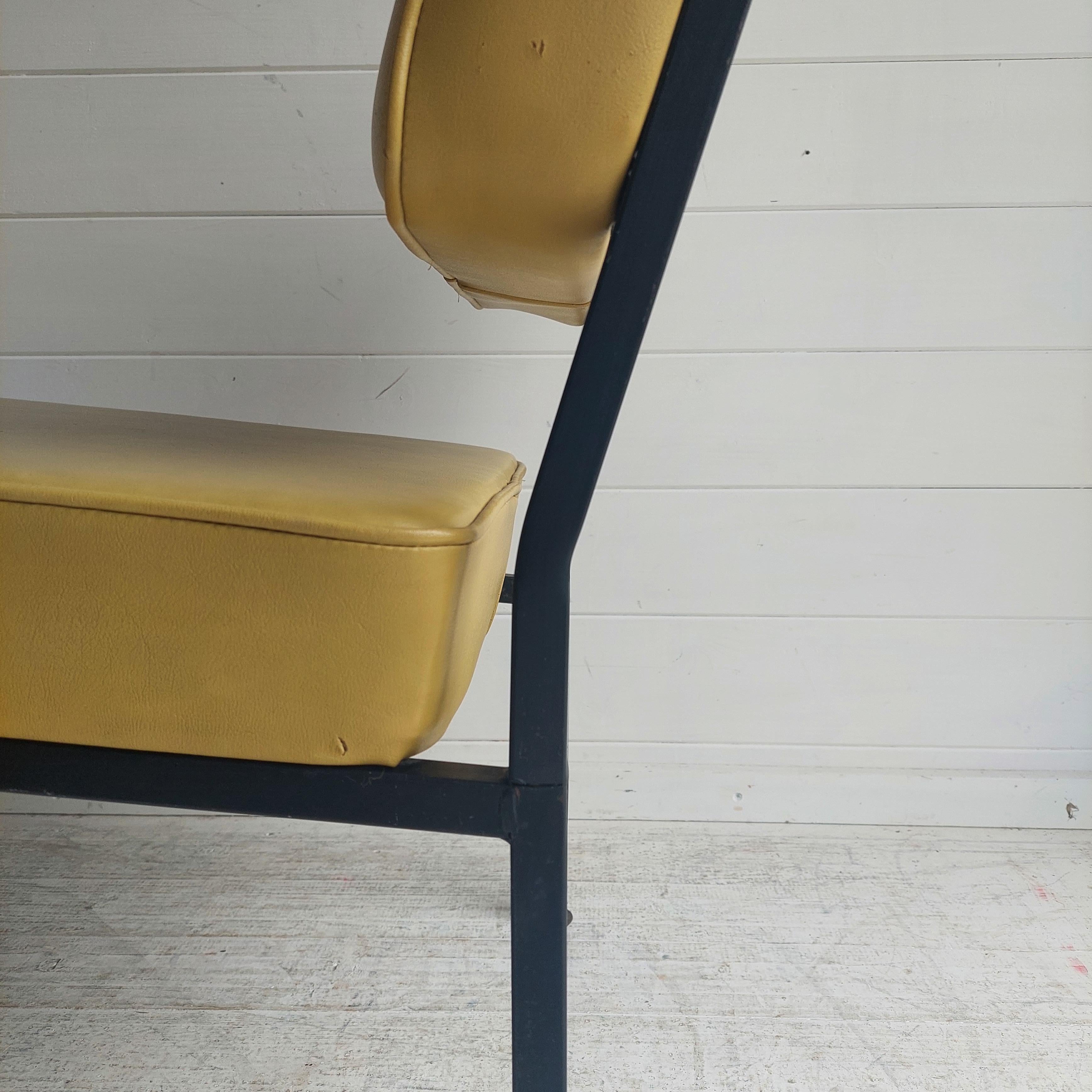 European Mid Century Modernist lounge chair Metal & vinyl reception bedroom armchair 50s
