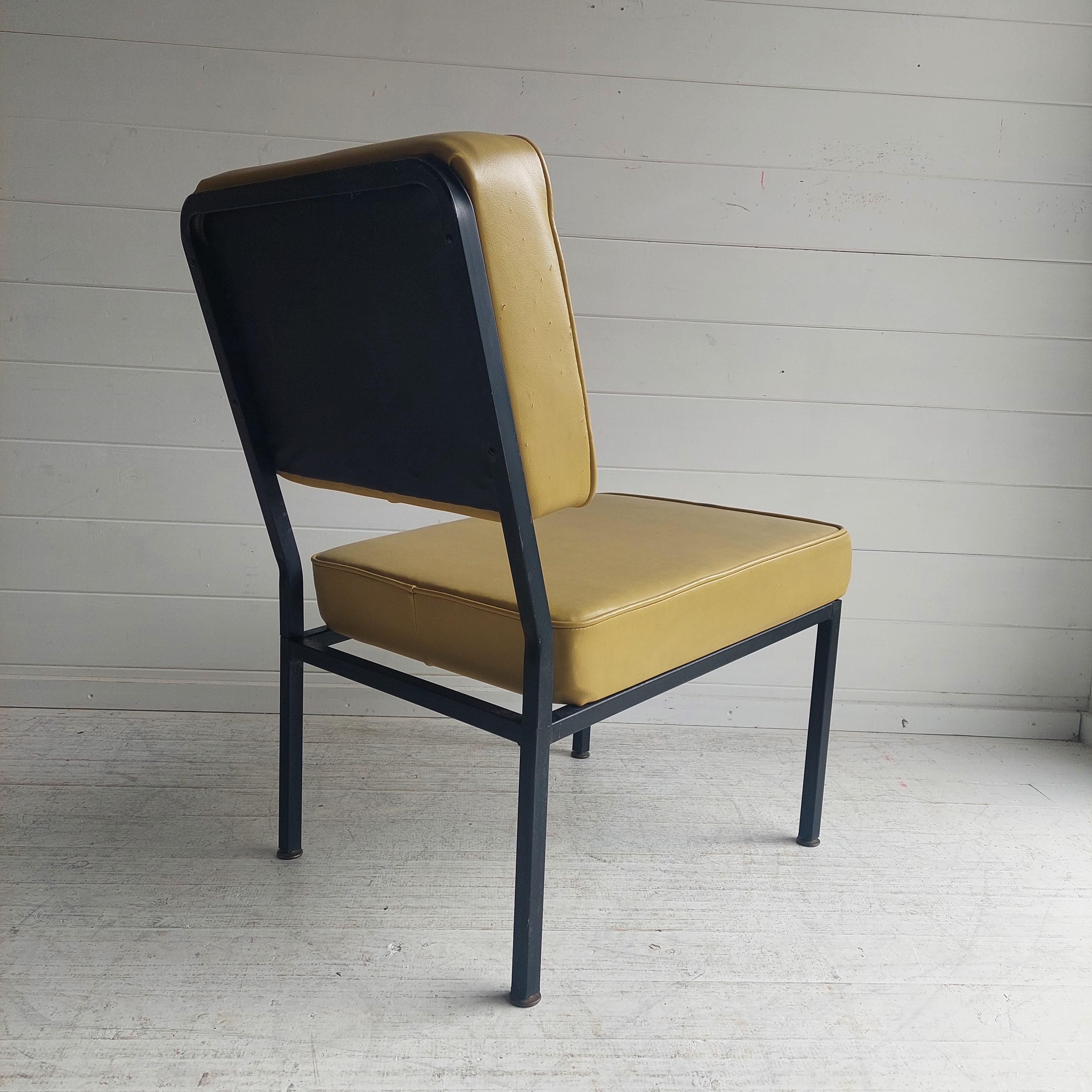 20th Century Mid Century Modernist lounge chair Metal & vinyl reception bedroom armchair 50s
