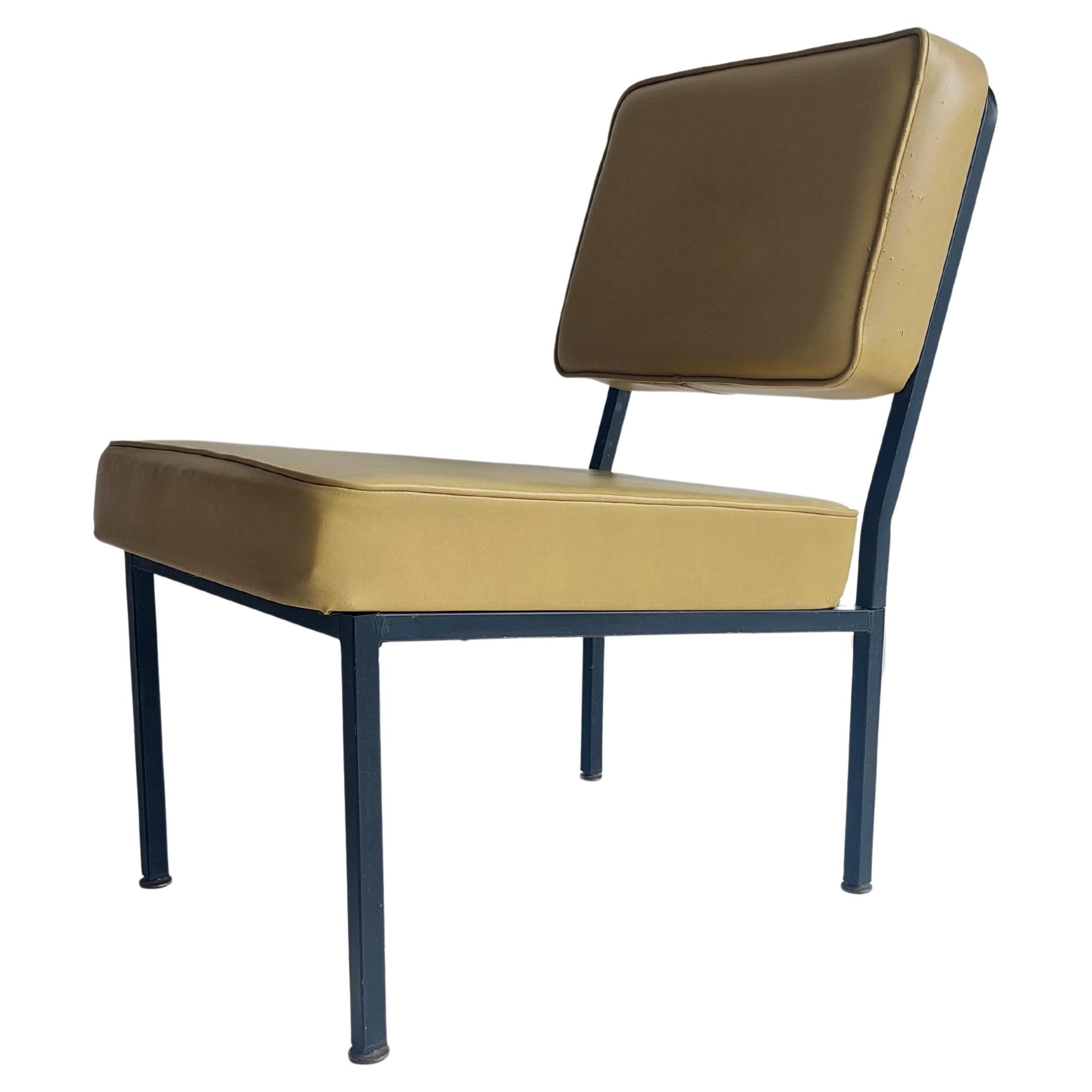 Mid Century Modernist lounge chair Metal & vinyl reception bedroom armchair 50s