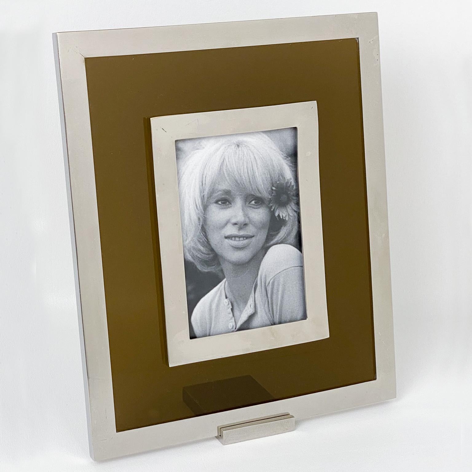 Italian Mid-Century Modernist Lucite and Metal Picture Frame, 1970s For Sale