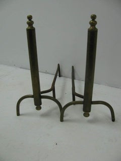 Mid Century Modernist Machined Brass Fireplace Andirons