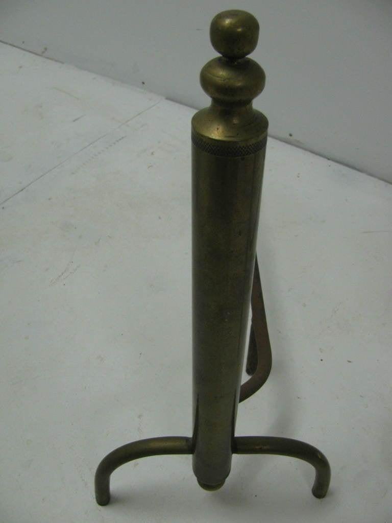 Mid Century Modernist Machined Brass Fireplace Andirons In Good Condition For Sale In Port Jervis, NY