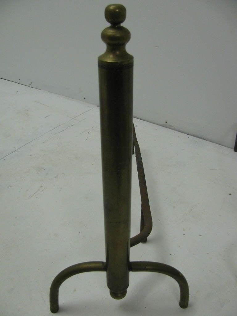Mid-20th Century Mid Century Modernist Machined Brass Fireplace Andirons For Sale