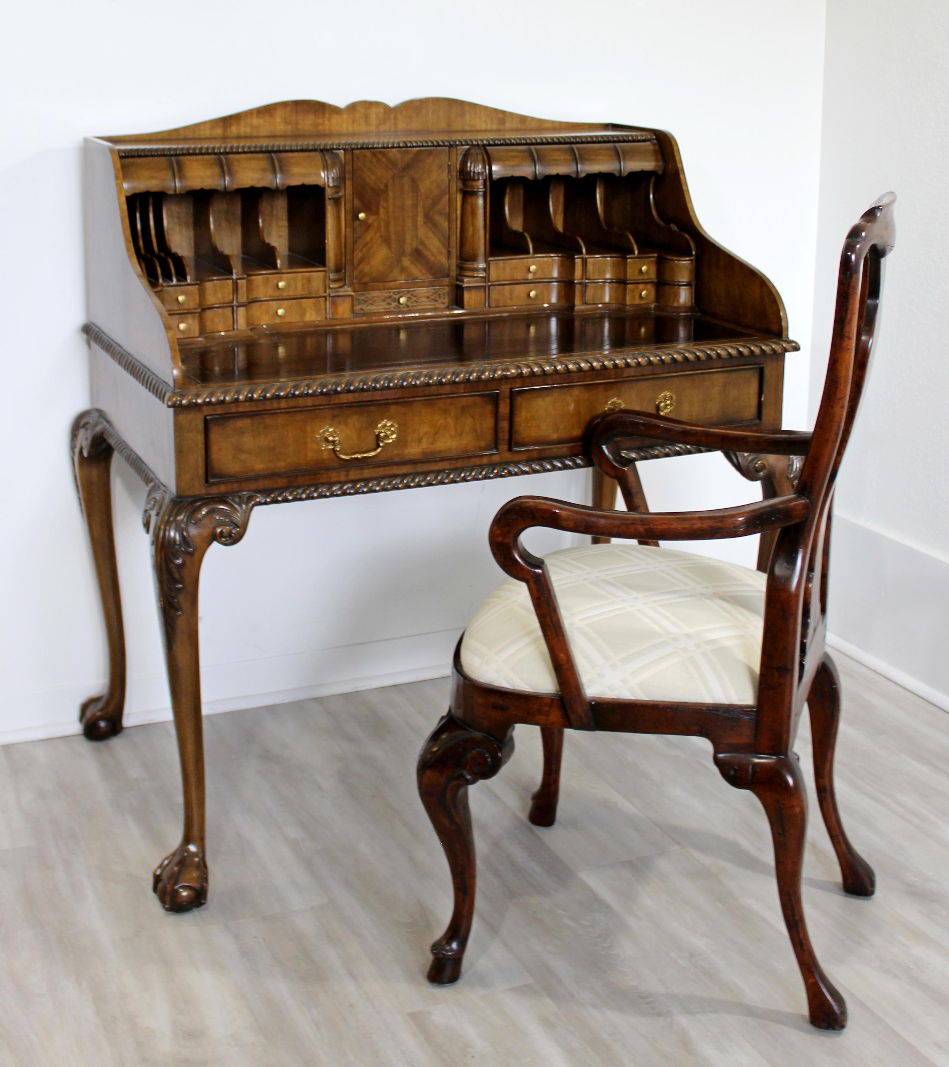 For your consideration is a wonderful, Carlton House design writing desk, with cabriole legs, made by Maitland-Smith, with a matching chair. In excellent vintage condition. The dimensions of the desk are 43