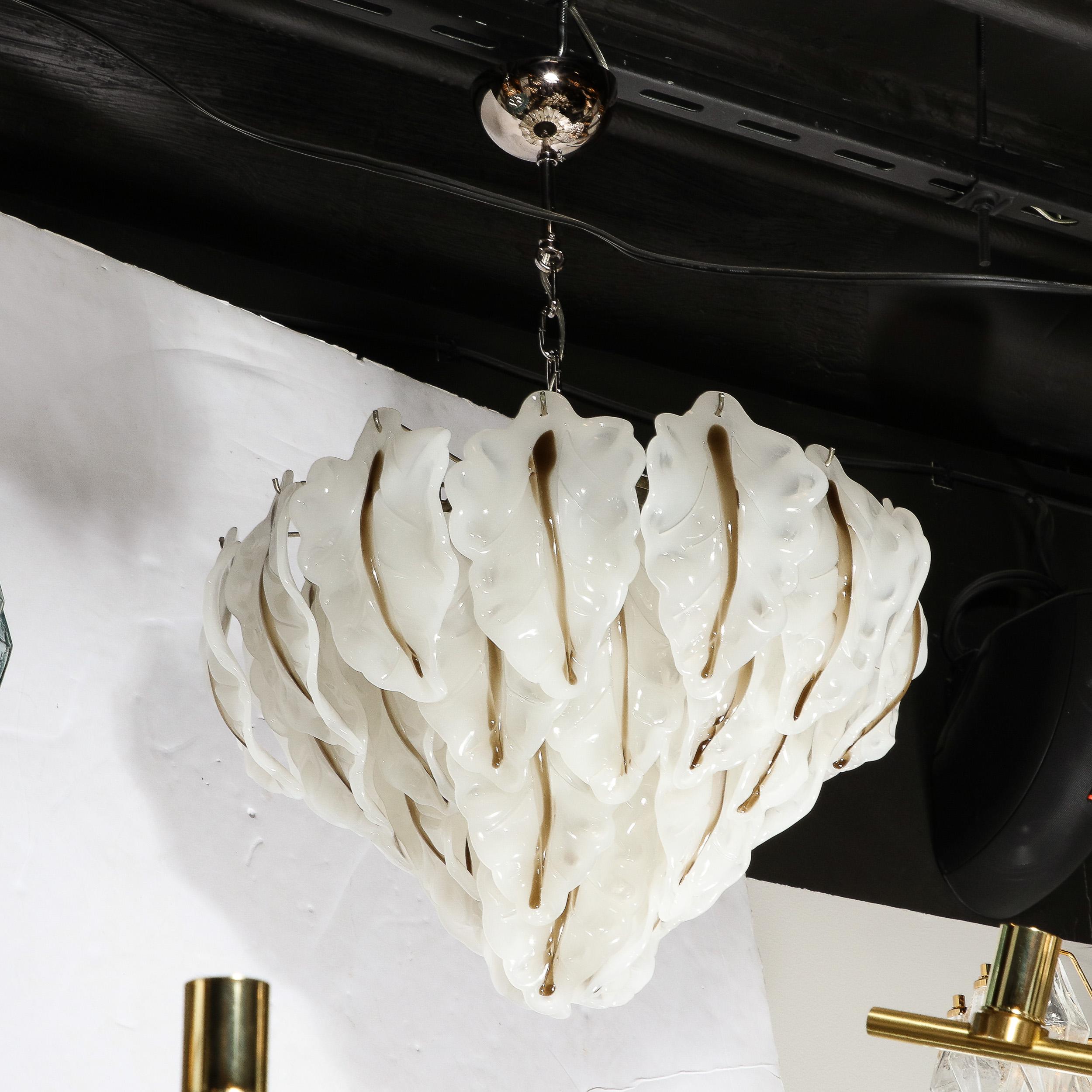 Mid-Century Modernist Mazzega Murano Glass Leaf Chandelier For Sale 5