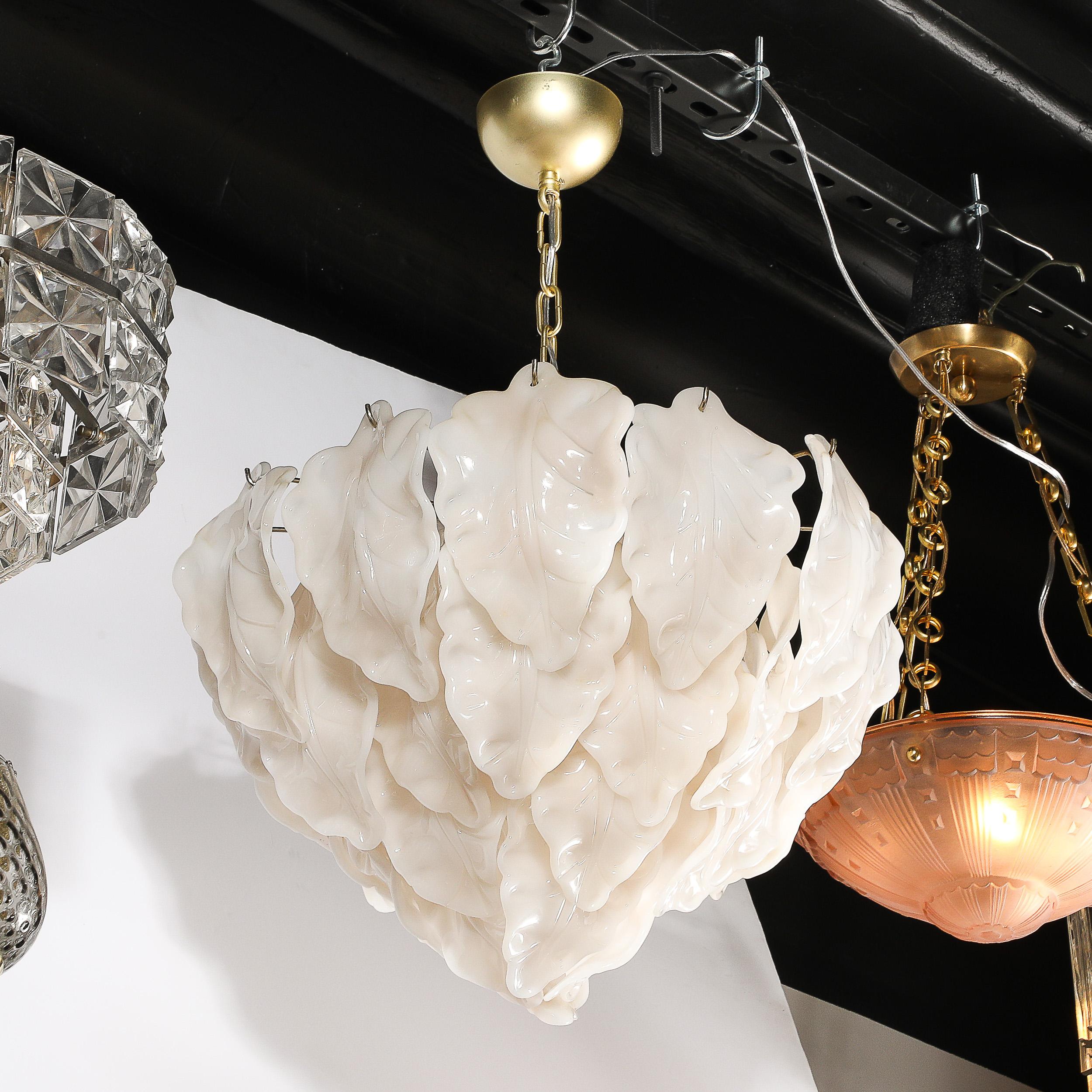 Mid-Century Modernist Mazzega Murano Glass Leaf Chandelier For Sale 5