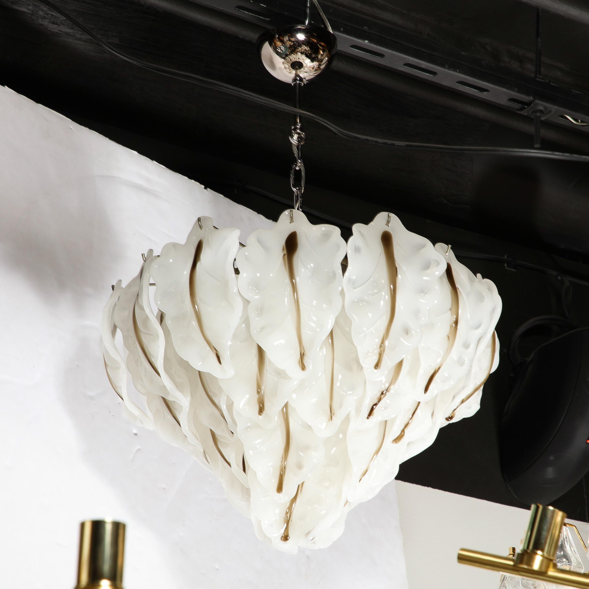 Mid-Century Modernist Mazzega Murano Glass Leaf Chandelier For Sale 6