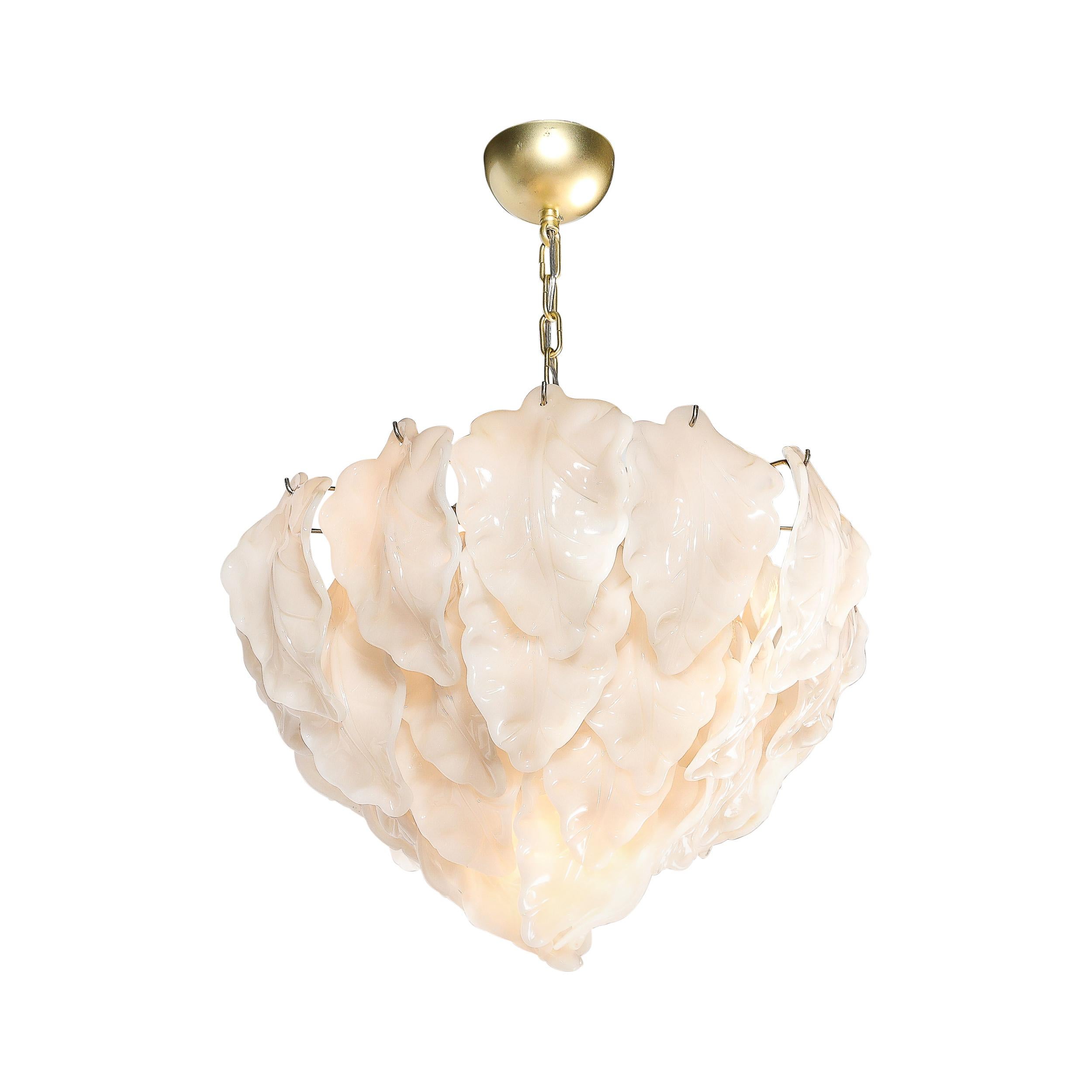 Italian Mid-Century Modernist Mazzega Murano Glass Leaf Chandelier For Sale