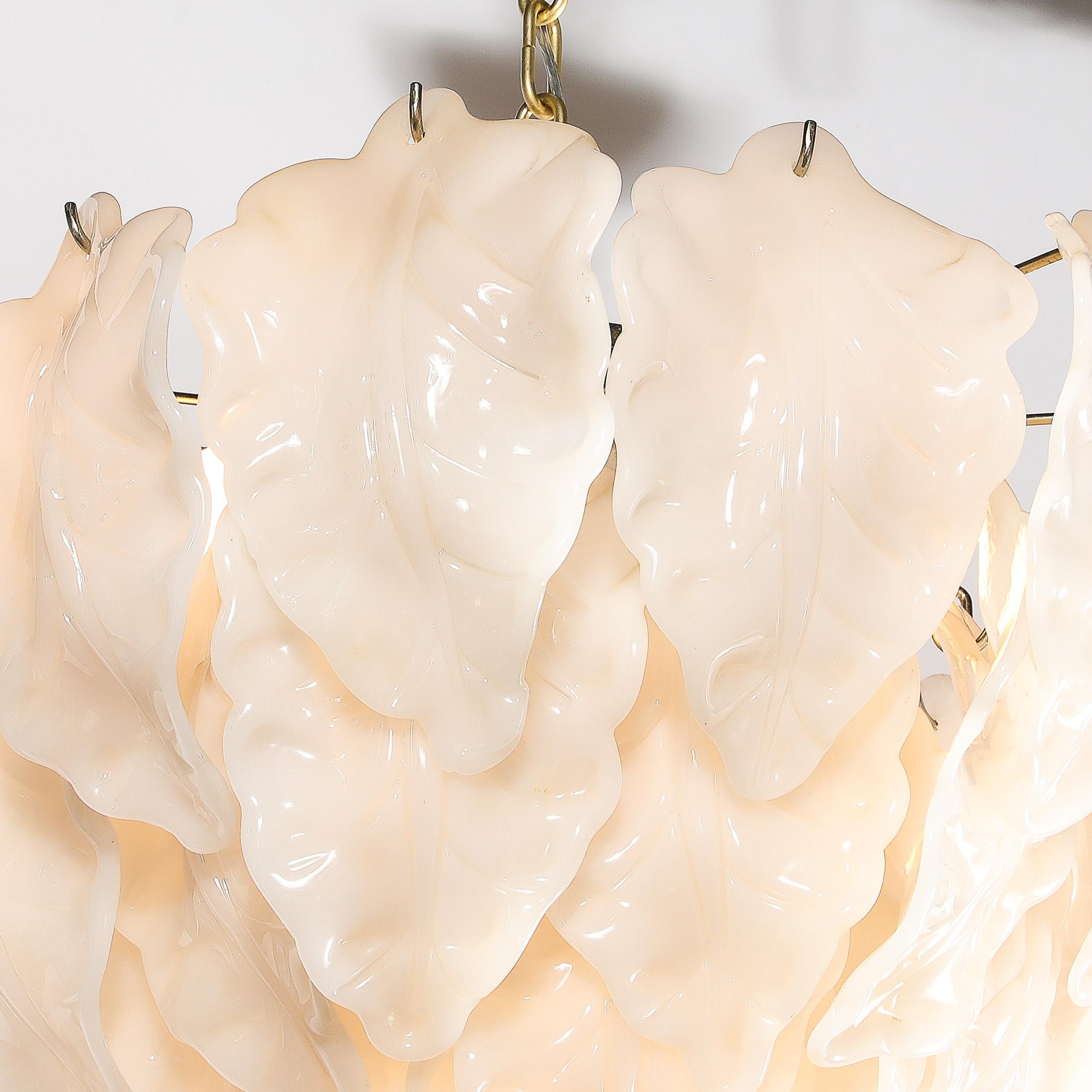 Mid-Century Modernist Mazzega Murano Glass Leaf Chandelier In Excellent Condition For Sale In New York, NY