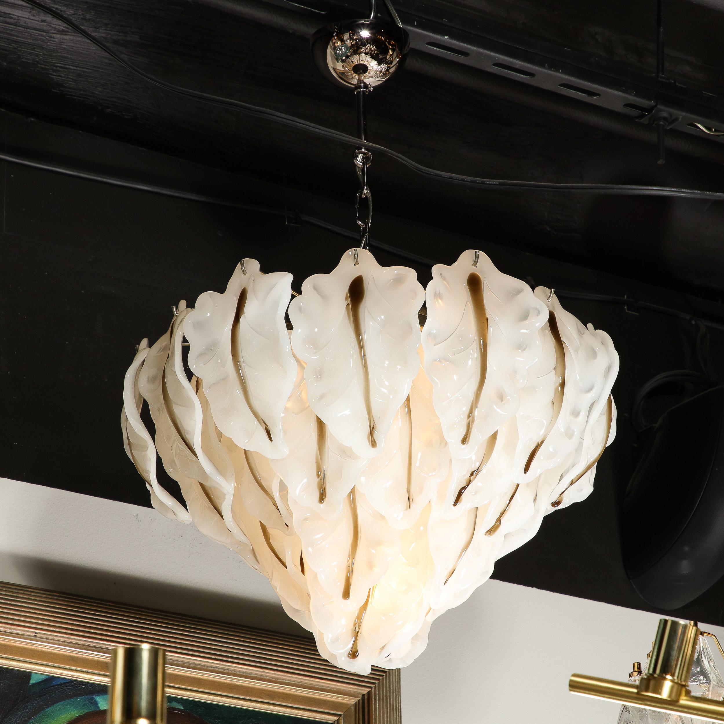 Late 20th Century Mid-Century Modernist Mazzega Murano Glass Leaf Chandelier For Sale