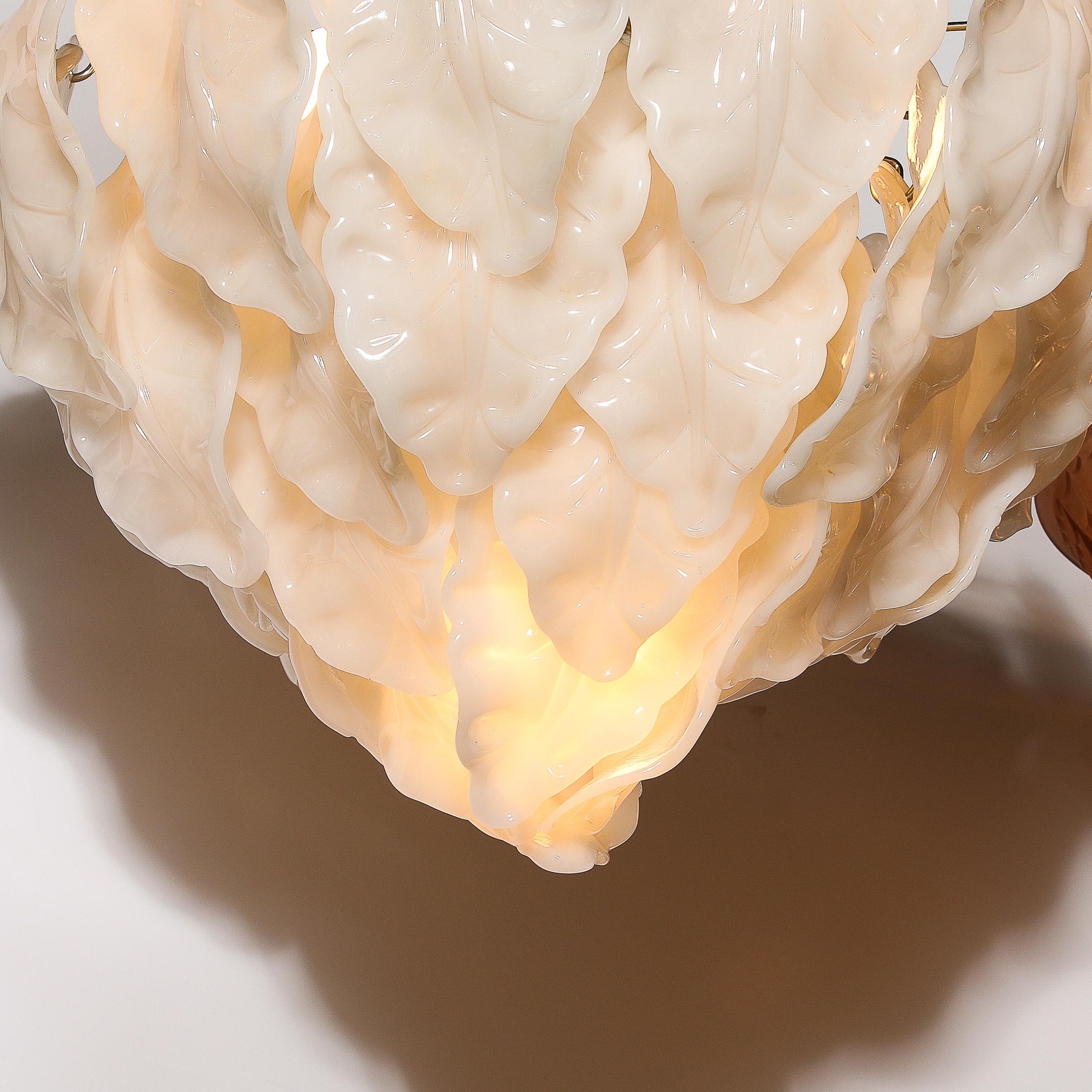 Late 20th Century Mid-Century Modernist Mazzega Murano Glass Leaf Chandelier For Sale
