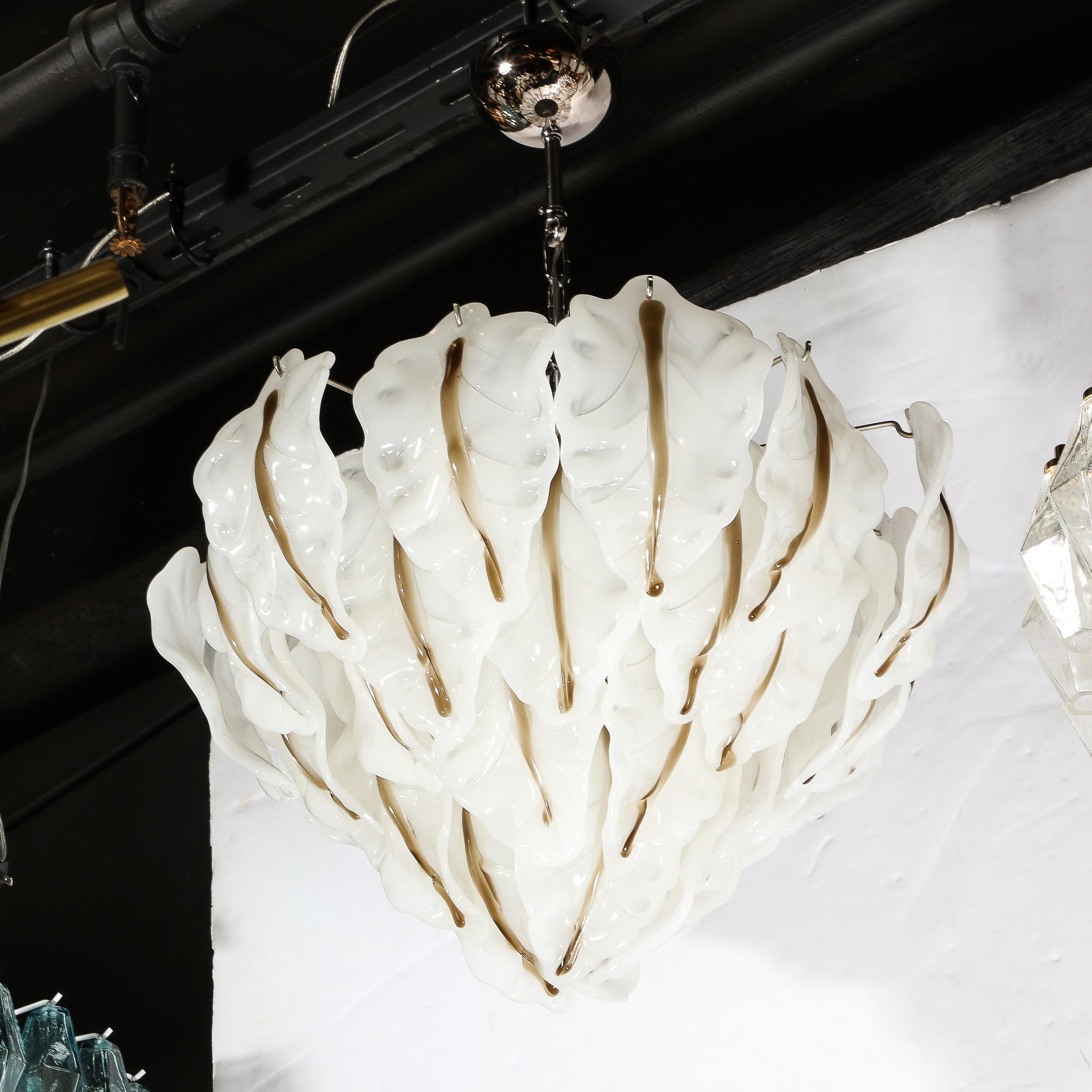 Mid-Century Modernist Mazzega Murano Glass Leaf Chandelier For Sale 2