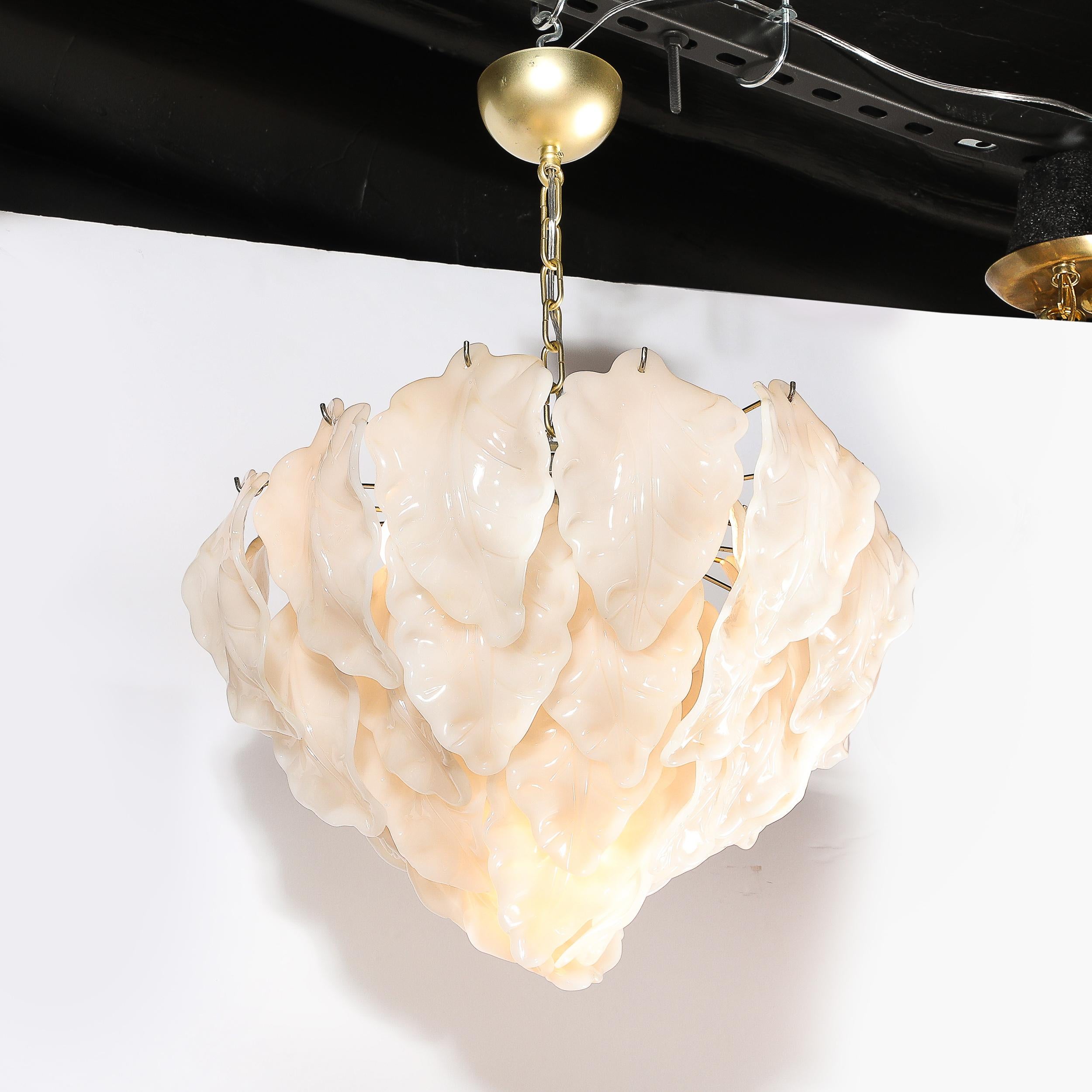 Mid-Century Modernist Mazzega Murano Glass Leaf Chandelier For Sale 2