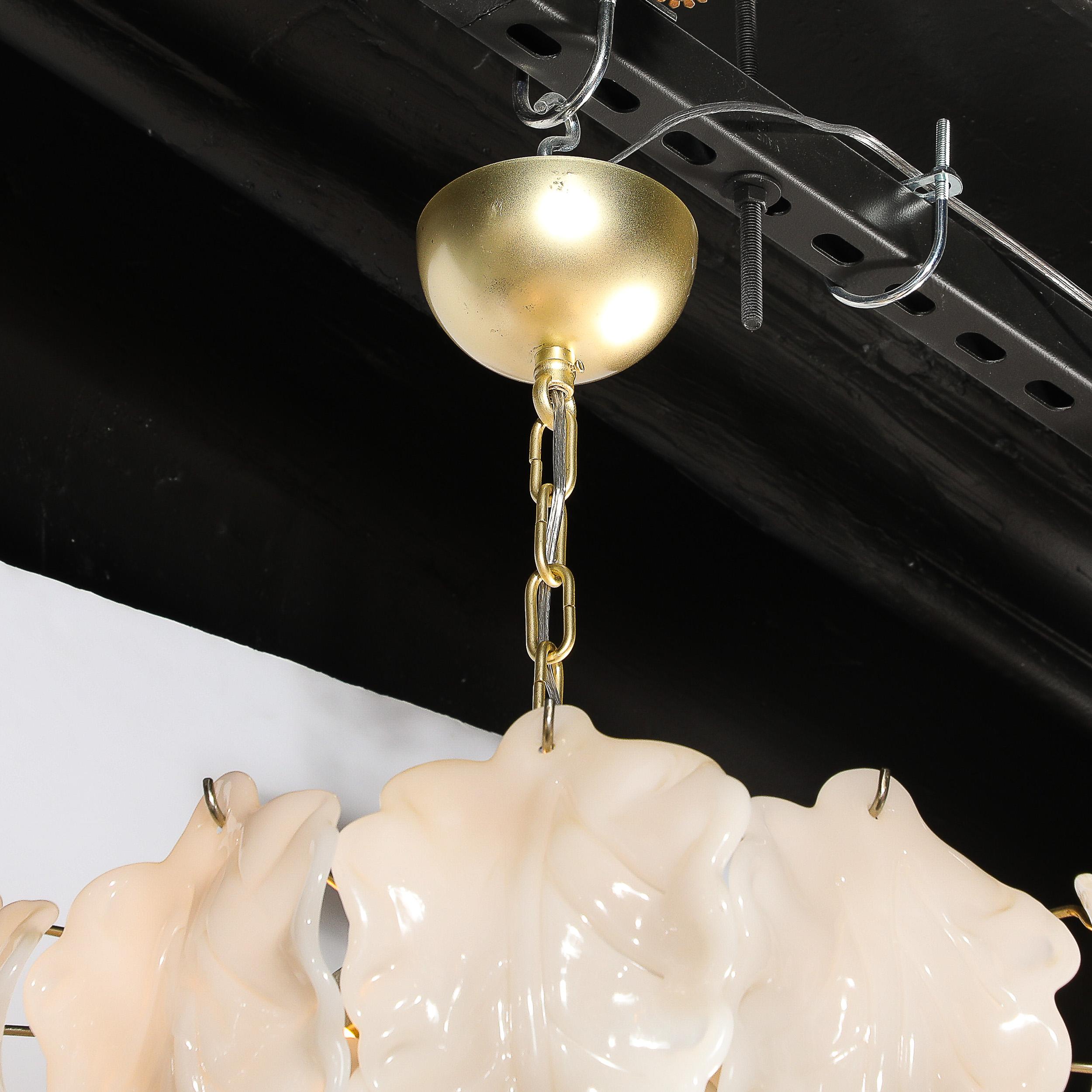 Mid-Century Modernist Mazzega Murano Glass Leaf Chandelier For Sale 3