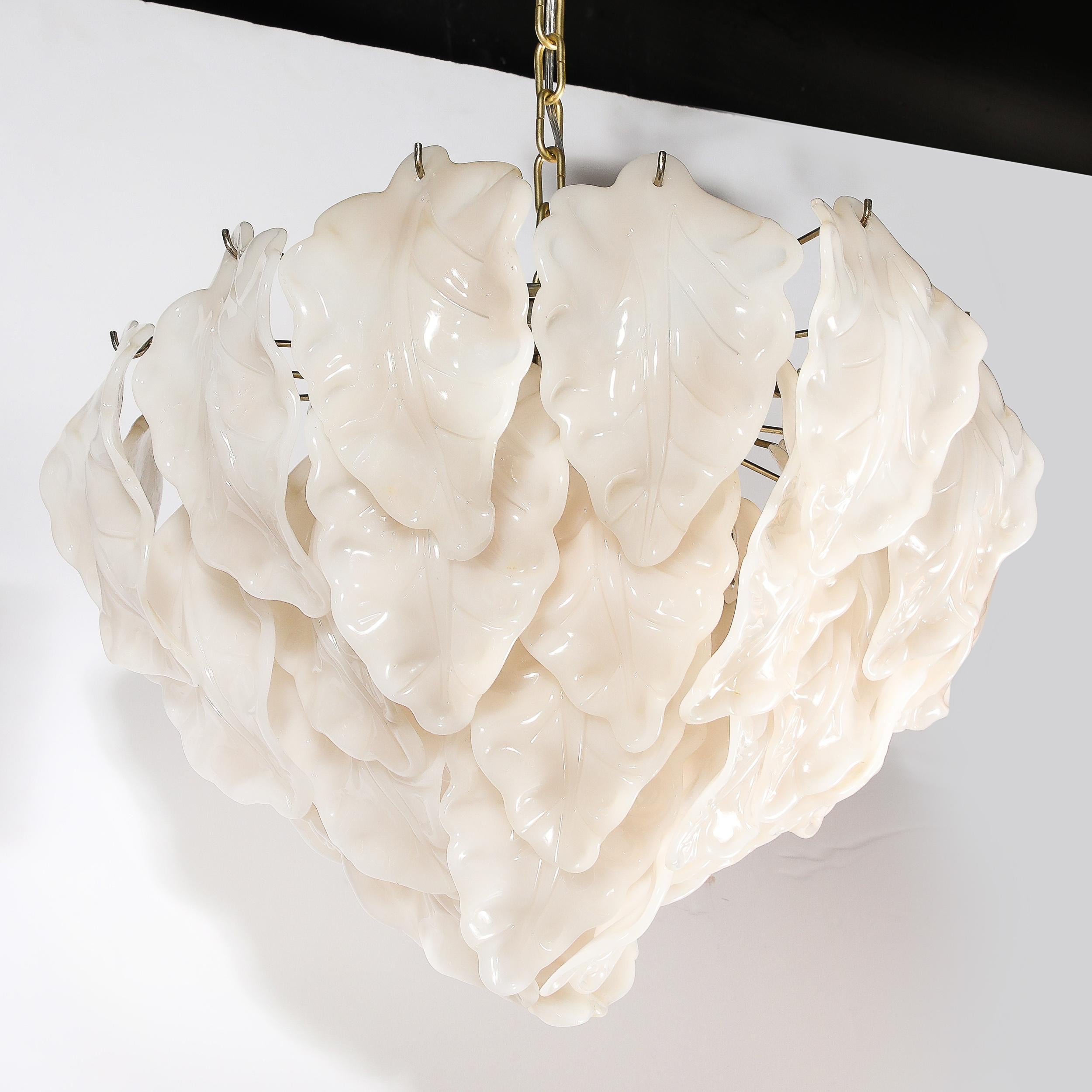 Mid-Century Modernist Mazzega Murano Glass Leaf Chandelier For Sale 4