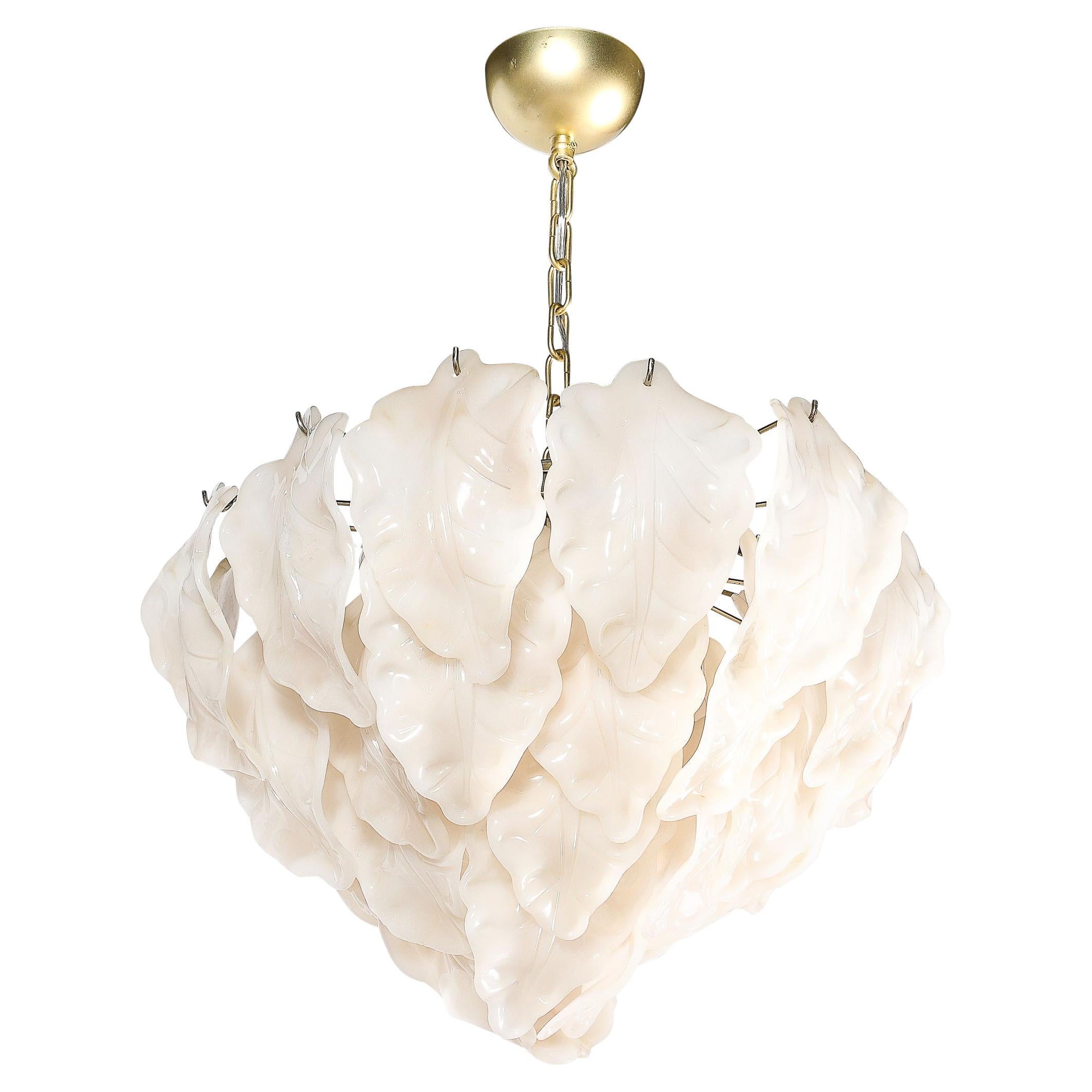 Mid-Century Modernist Mazzega Murano Glass Leaf Chandelier