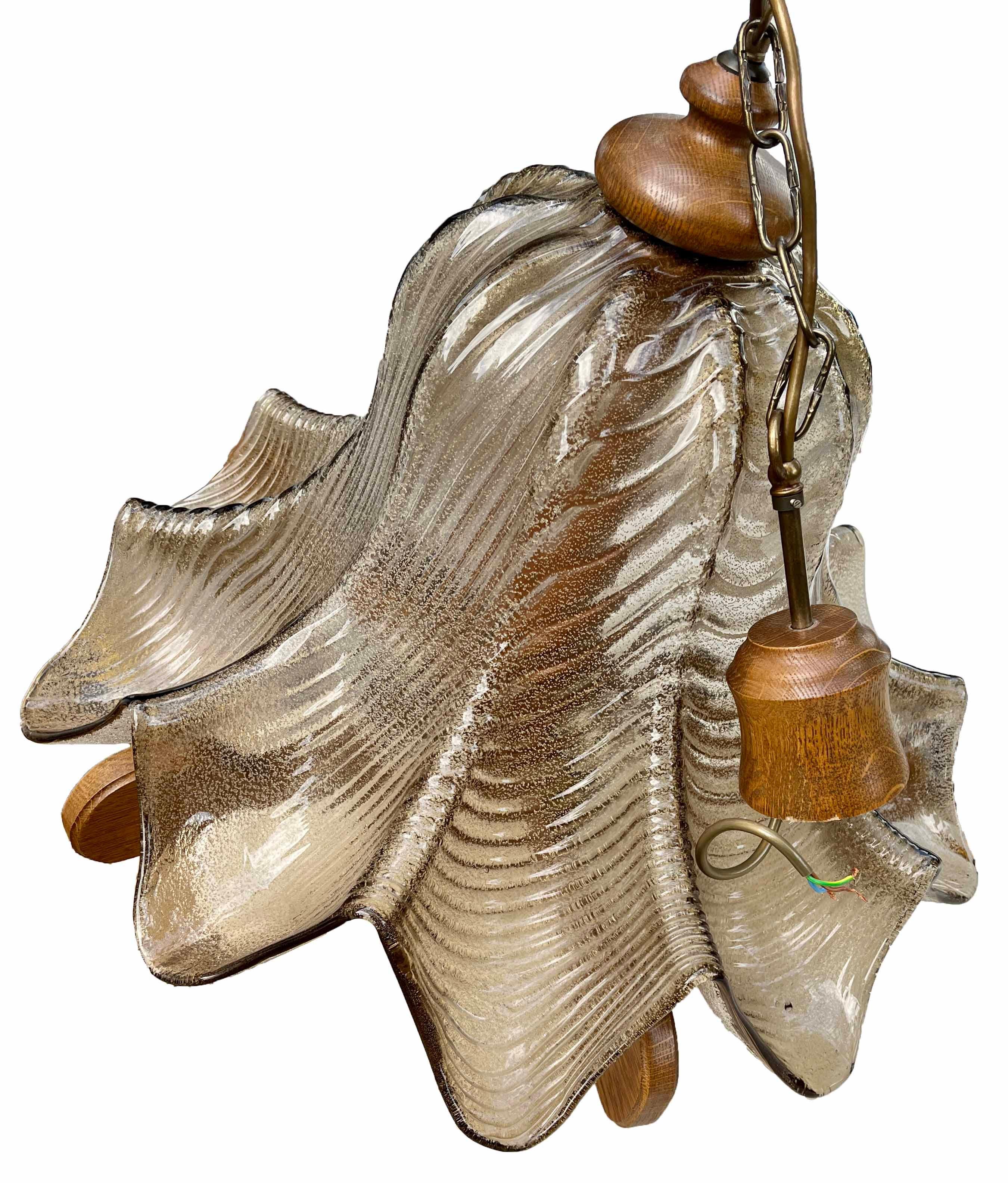 Oak Mid-Century Modernist, Mazzega  Pendant Lamp, Attributed to Carlo Nason, 1960s For Sale