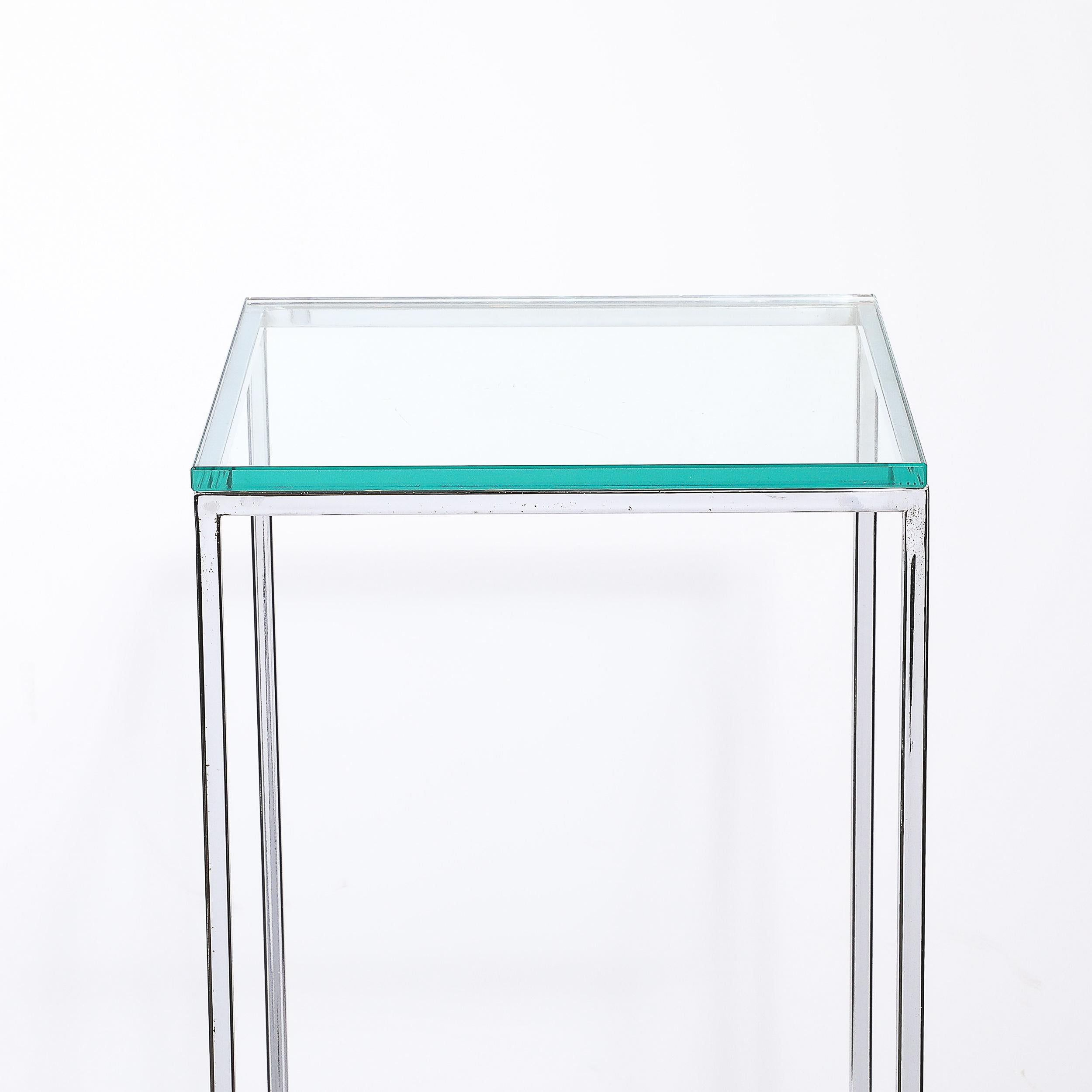 Mid-Century Modern Piédestal rectangulaire chromé minimaliste moderniste du milieu du siècle dernier en vente