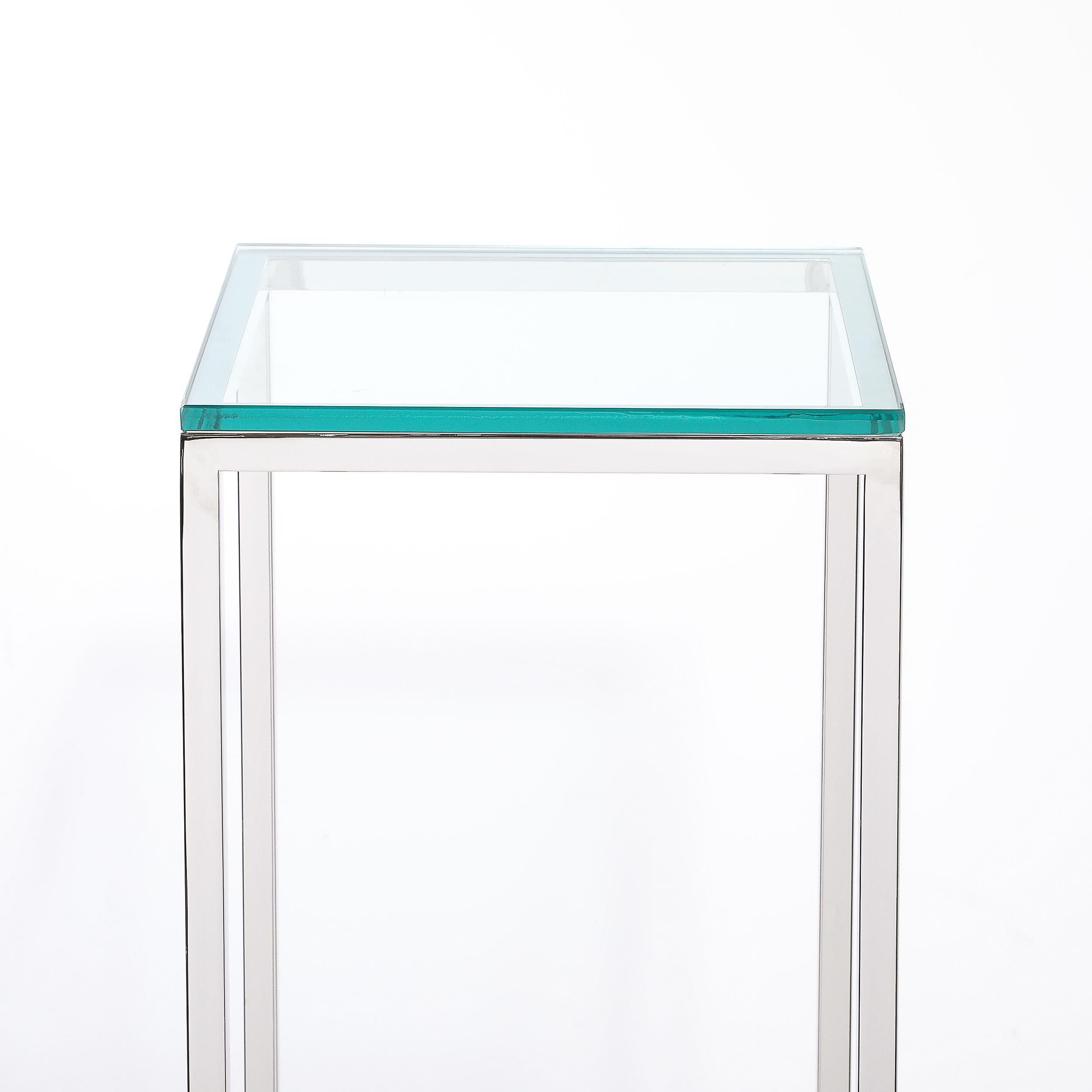 Mid-Century Modern Piédestal rectangulaire chromé minimaliste moderniste du milieu du siècle dernier en vente
