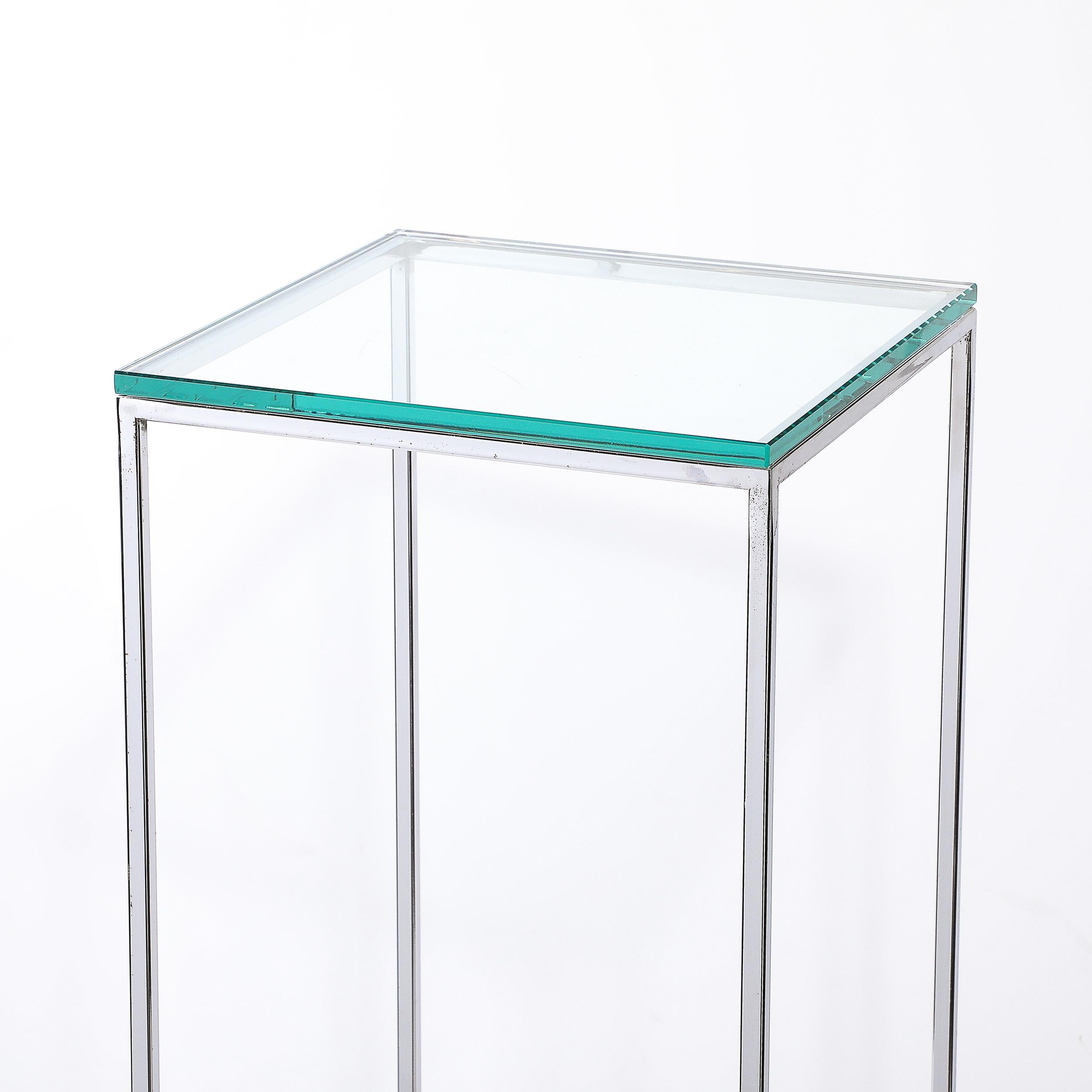 Verre Piédestal rectangulaire chromé minimaliste moderniste du milieu du siècle dernier en vente