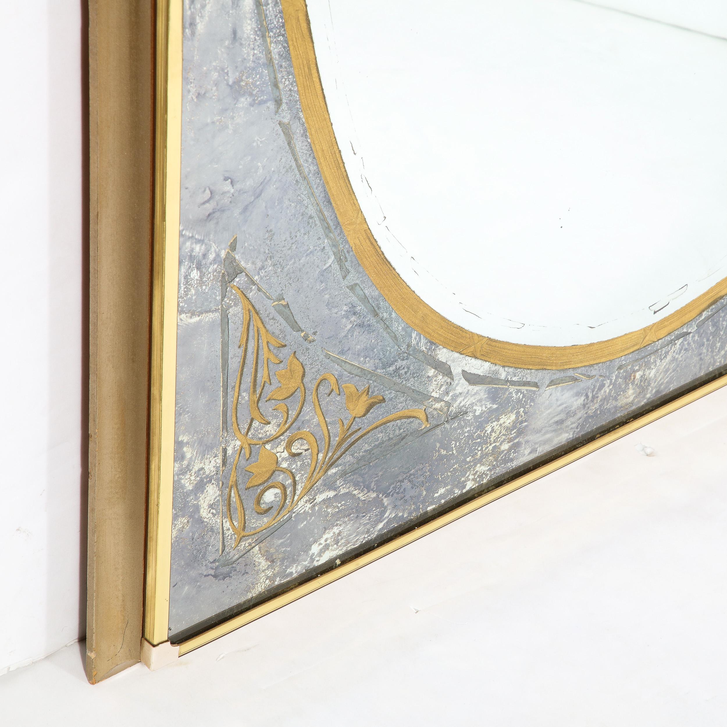 Mid-Century Modernist Mirror in Gilt Eglomise w/ Antiqued Smoked Border For Sale 8