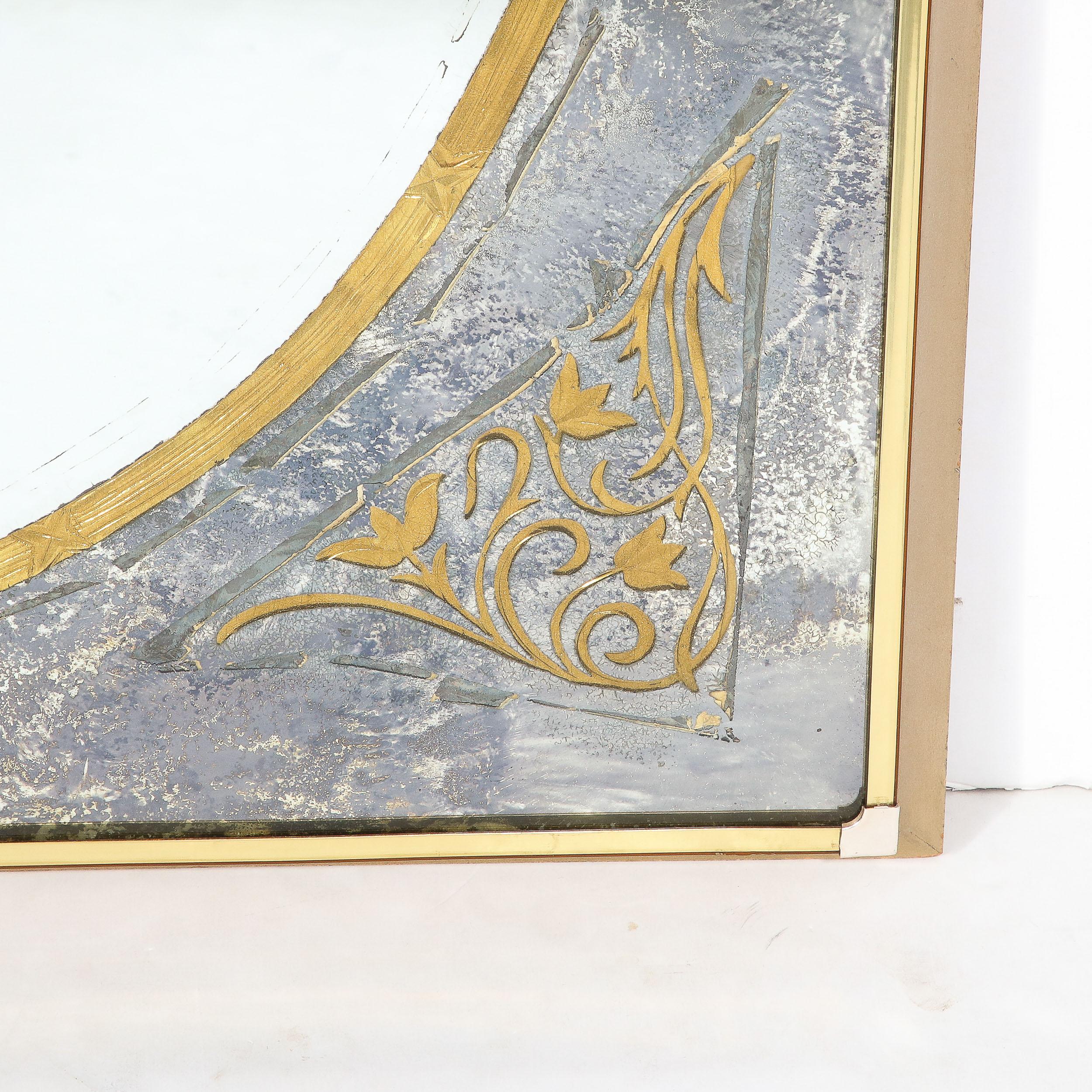 American Mid-Century Modernist Mirror in Gilt Eglomise w/ Antiqued Smoked Border For Sale