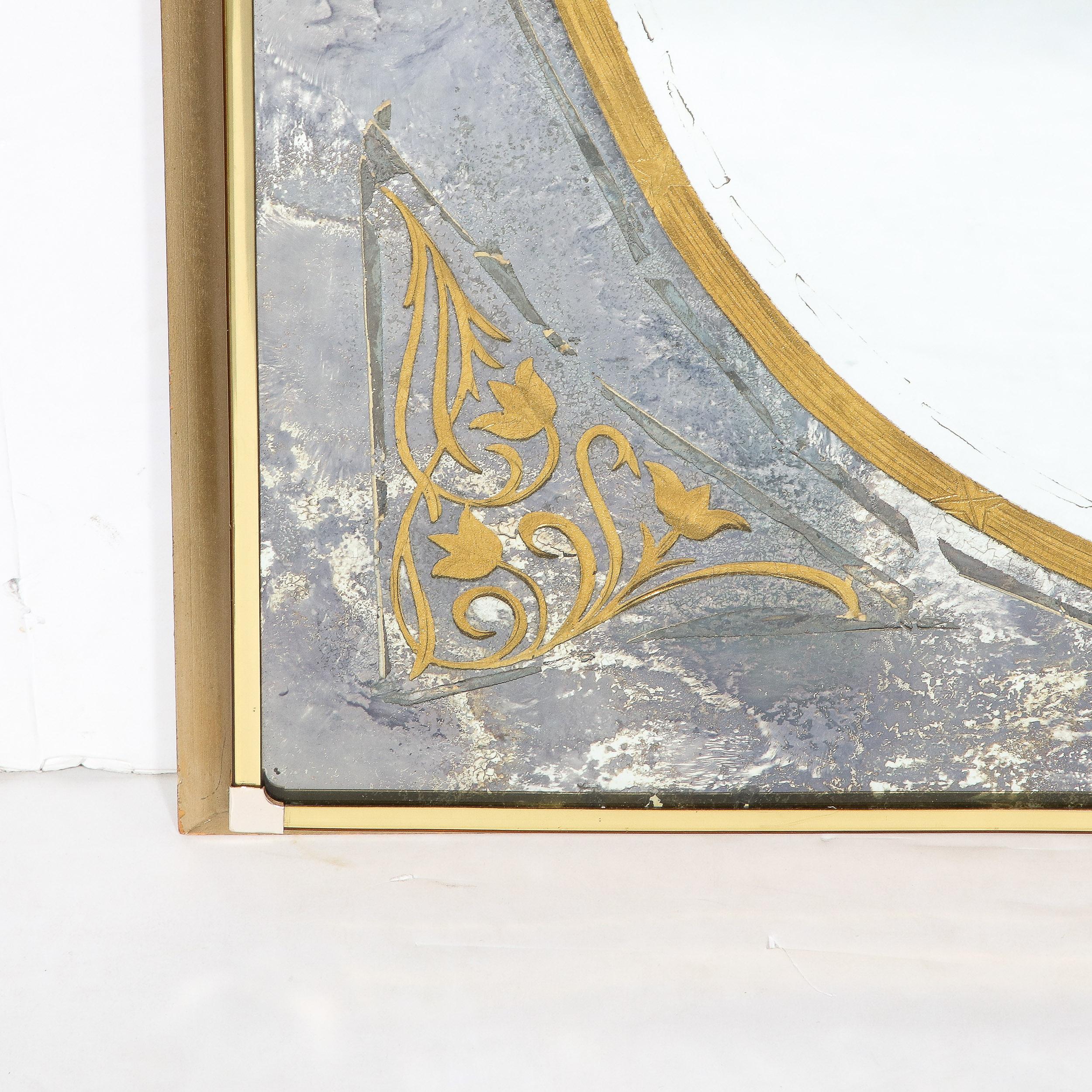 Mid-Century Modernist Mirror in Gilt Eglomise w/ Antiqued Smoked Border In Excellent Condition For Sale In New York, NY