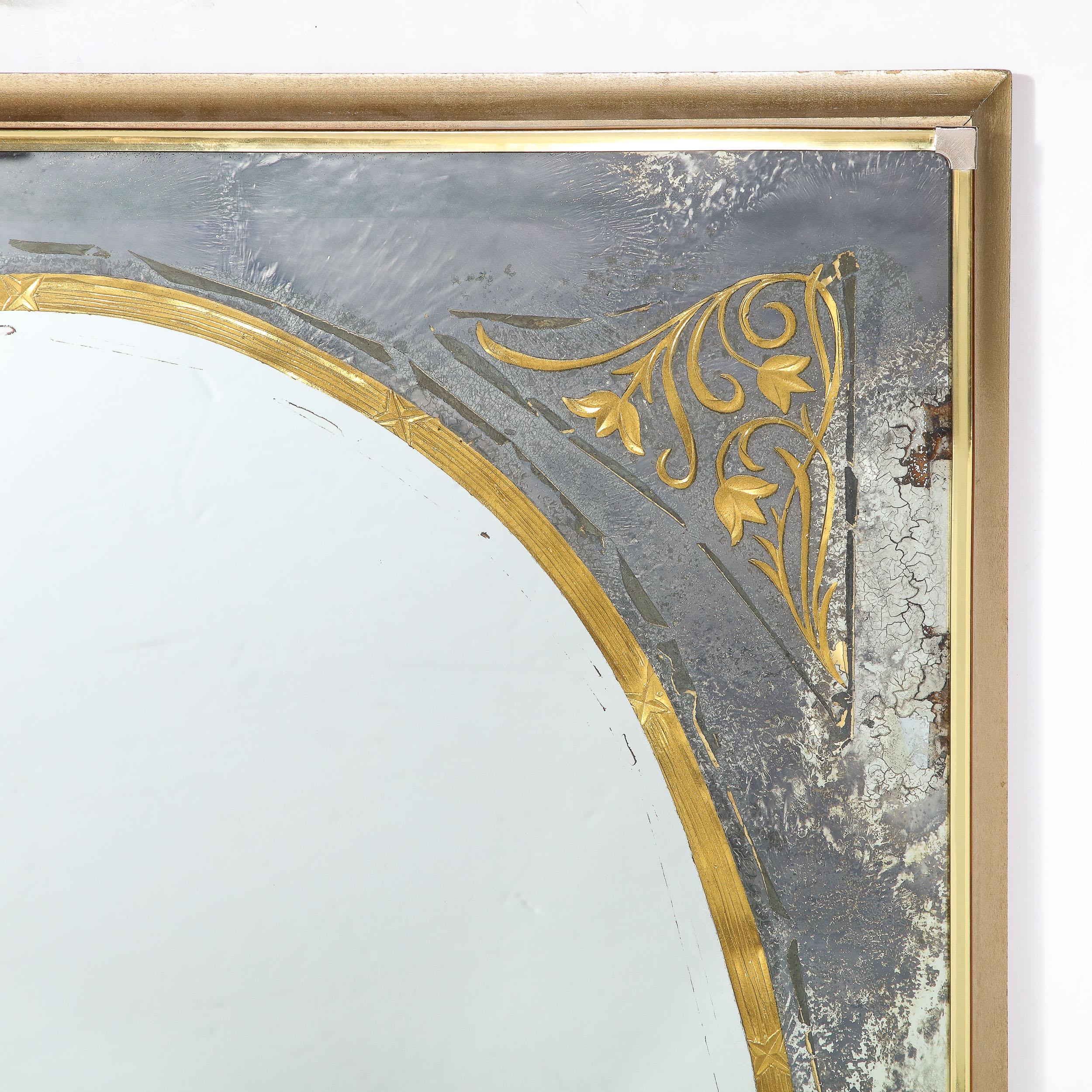 Mid-Century Modernist Mirror in Gilt Eglomise w/ Antiqued Smoked Border For Sale 1