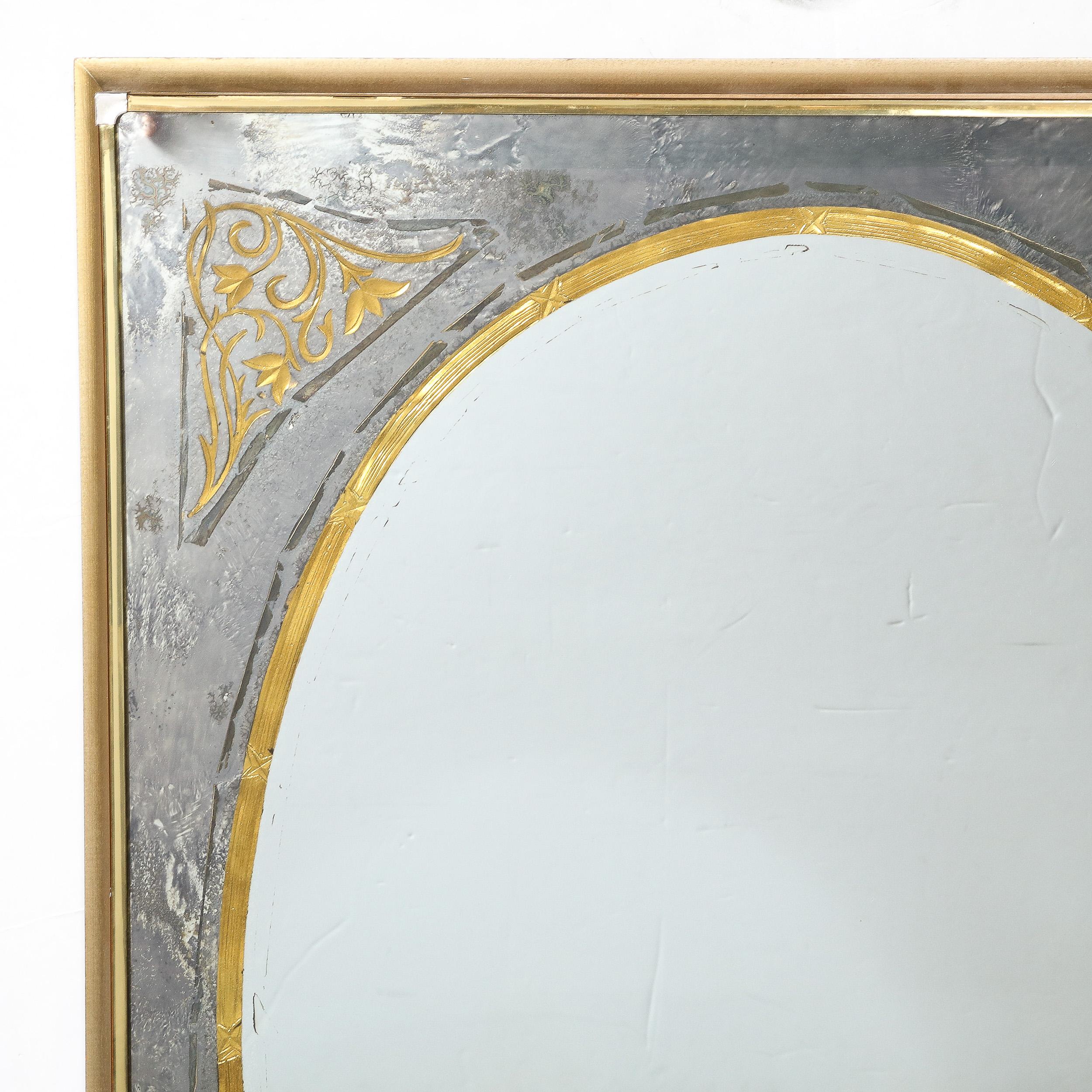 Mid-Century Modernist Mirror in Gilt Eglomise w/ Antiqued Smoked Border For Sale 3